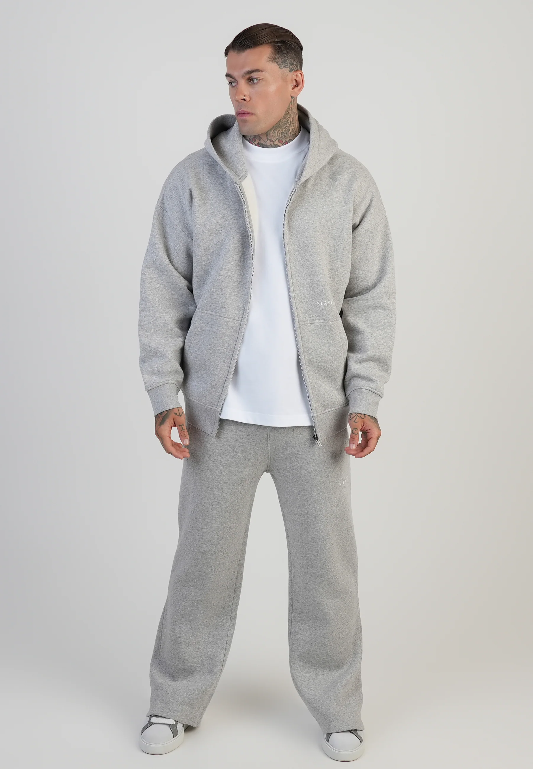 Grey Marl Graphic Full Zip Hoodie - Image 3