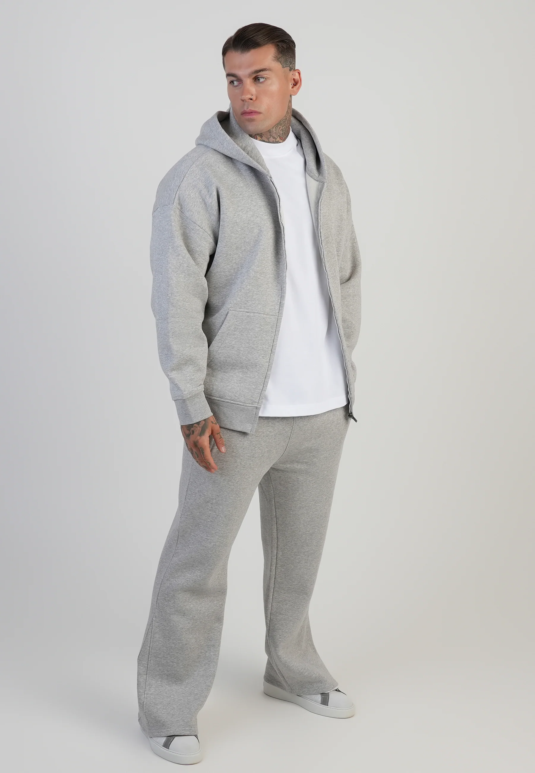 Grey Marl Graphic Full Zip Hoodie - Image 4