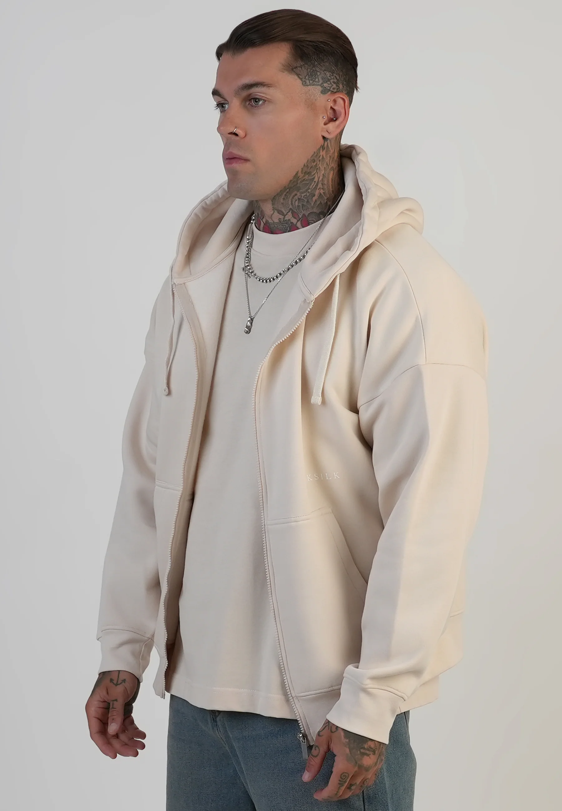 Ecru Graphic Full Zip Hoodie
