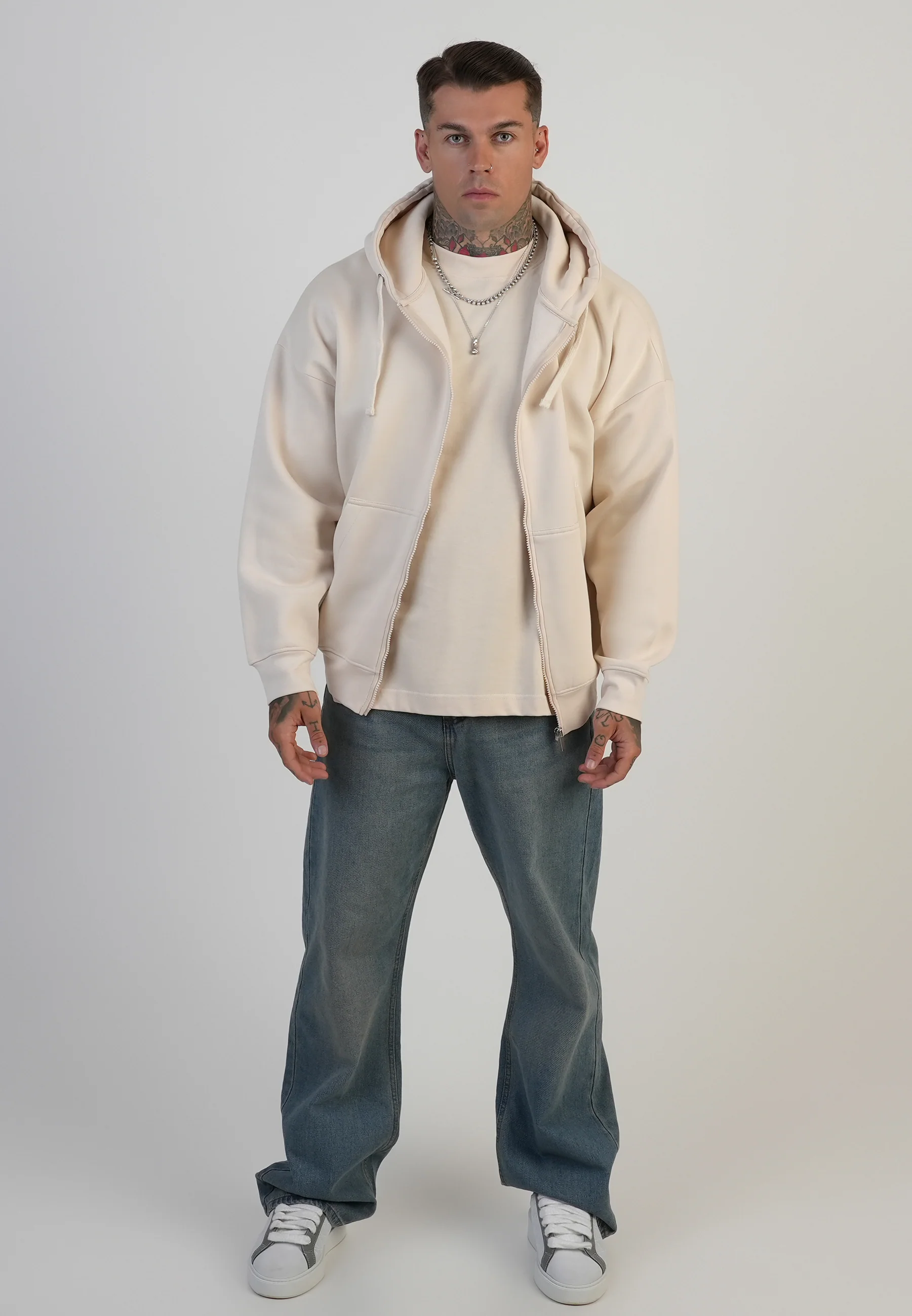 Ecru Graphic Full Zip Hoodie - Image 3