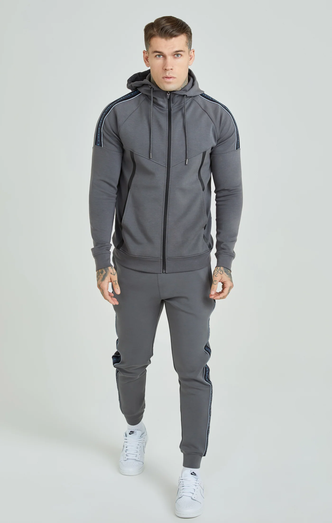 Grey Branded Tape Zip Thru Hoodie - Image 2