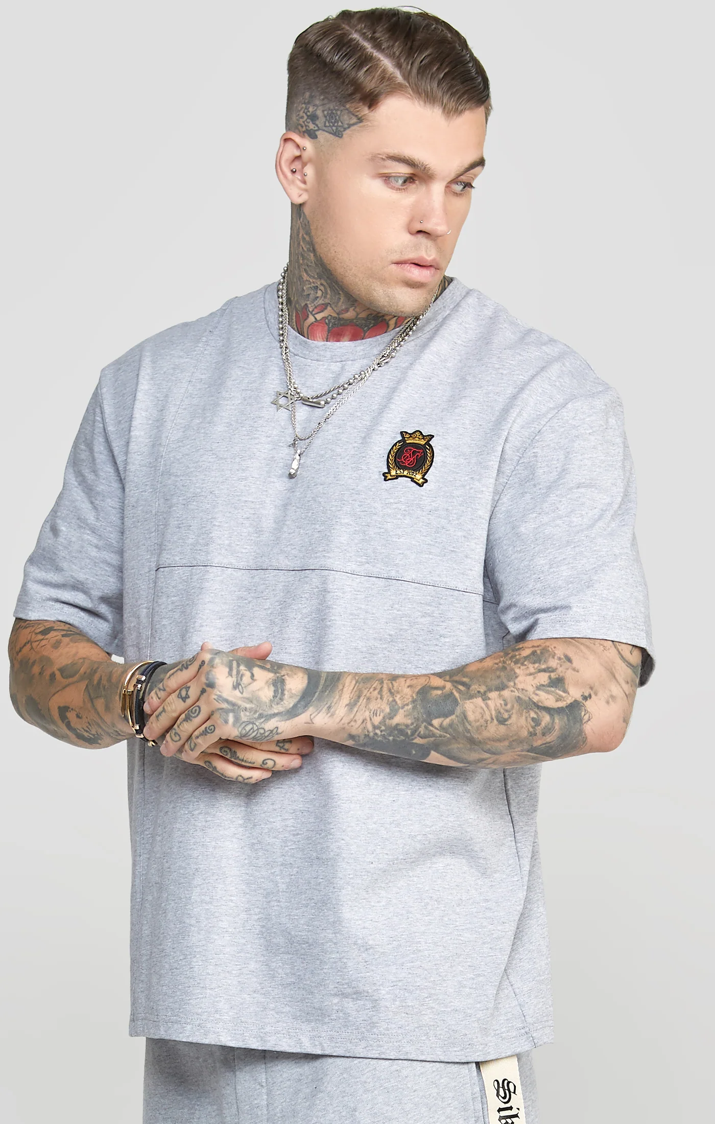 Grey Cut And Sew Oversized T-Shirt