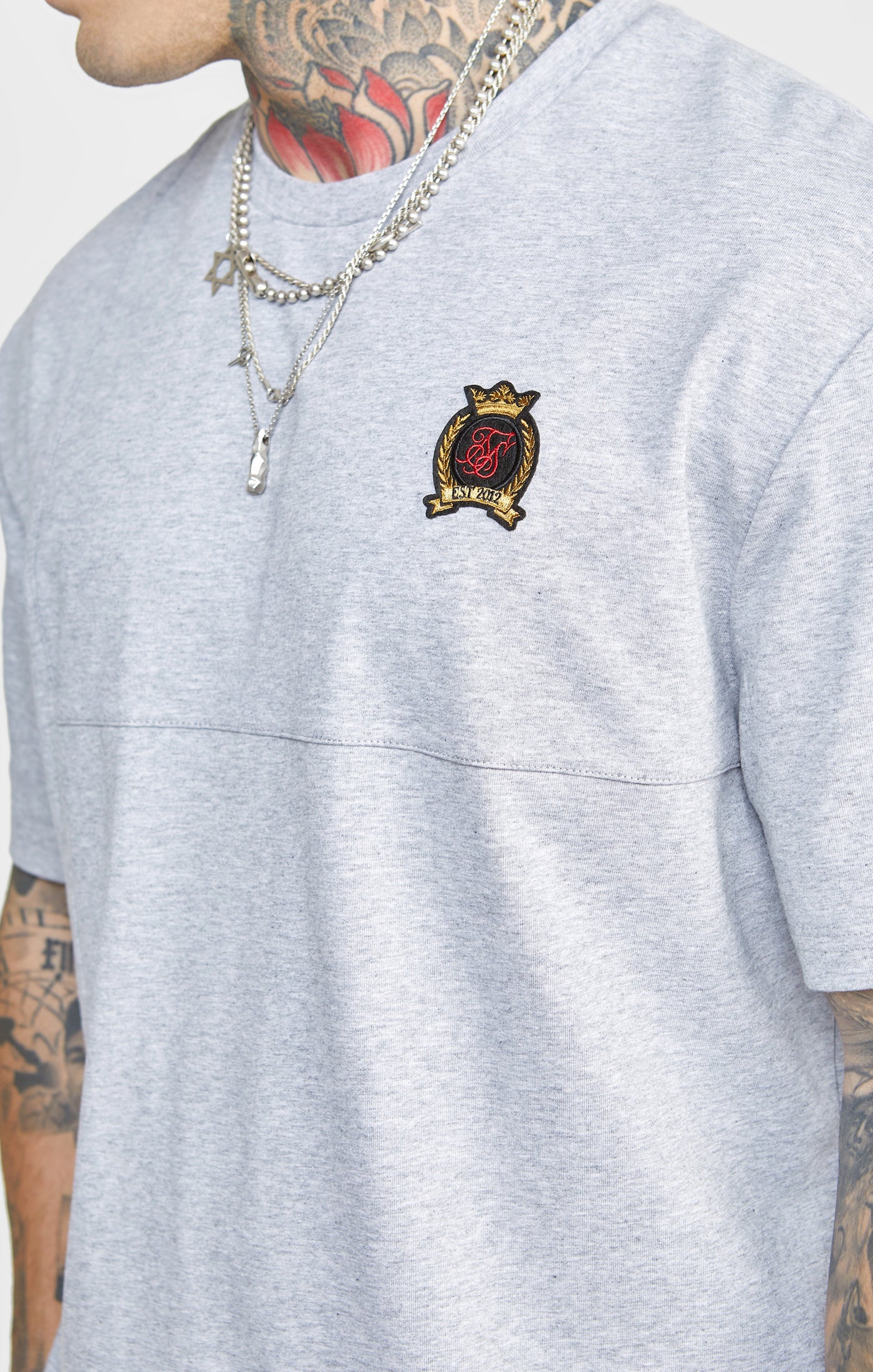 Grey Cut And Sew Oversized T-Shirt - Image 2