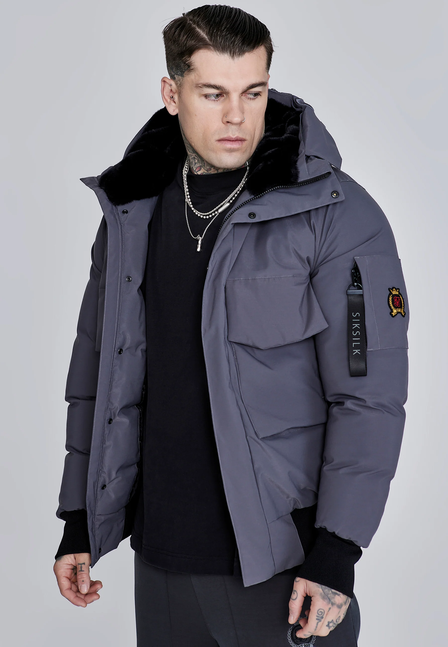 Grey Hooded Bomber Jacket