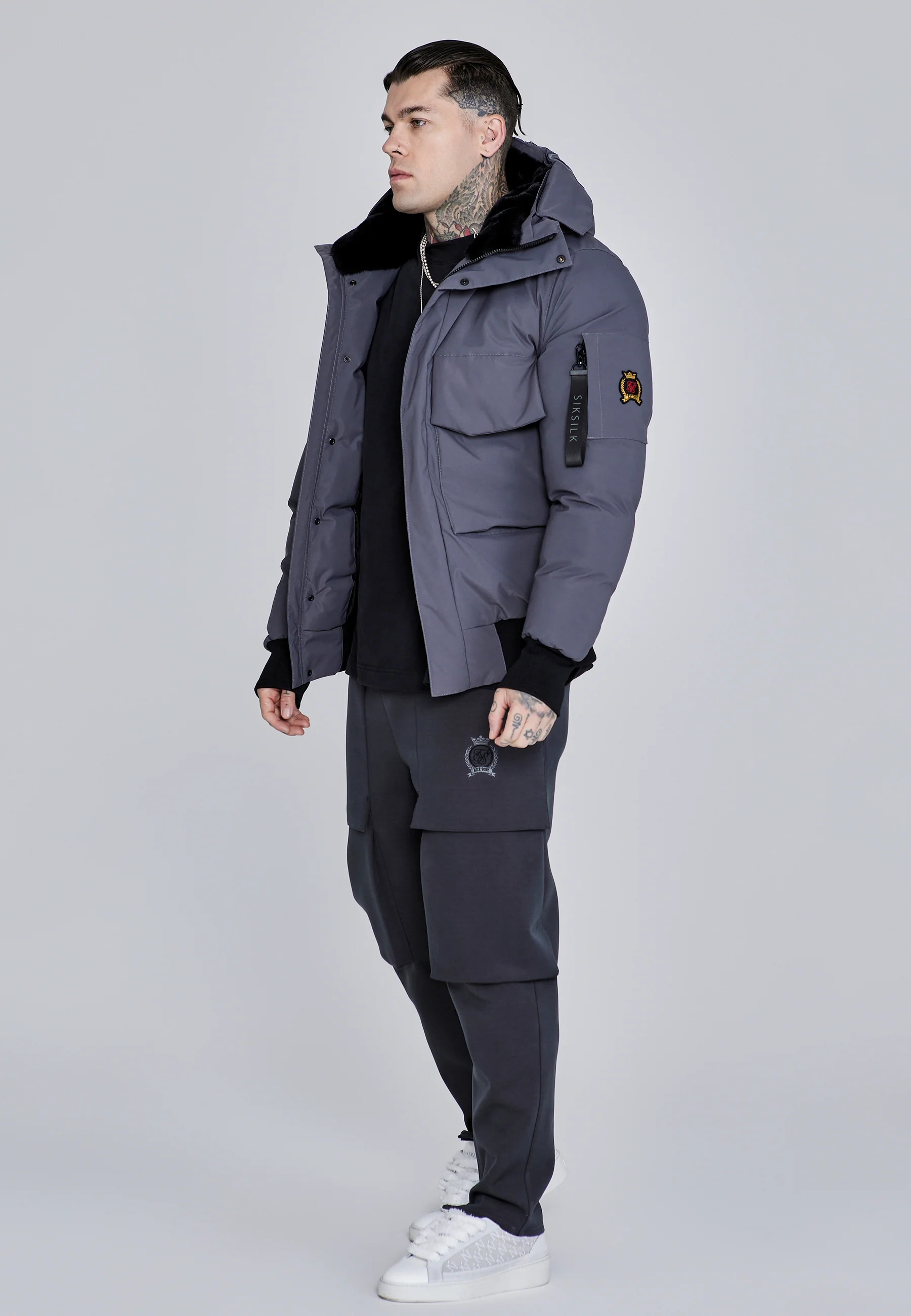 Grey Hooded Bomber Jacket - Image 4