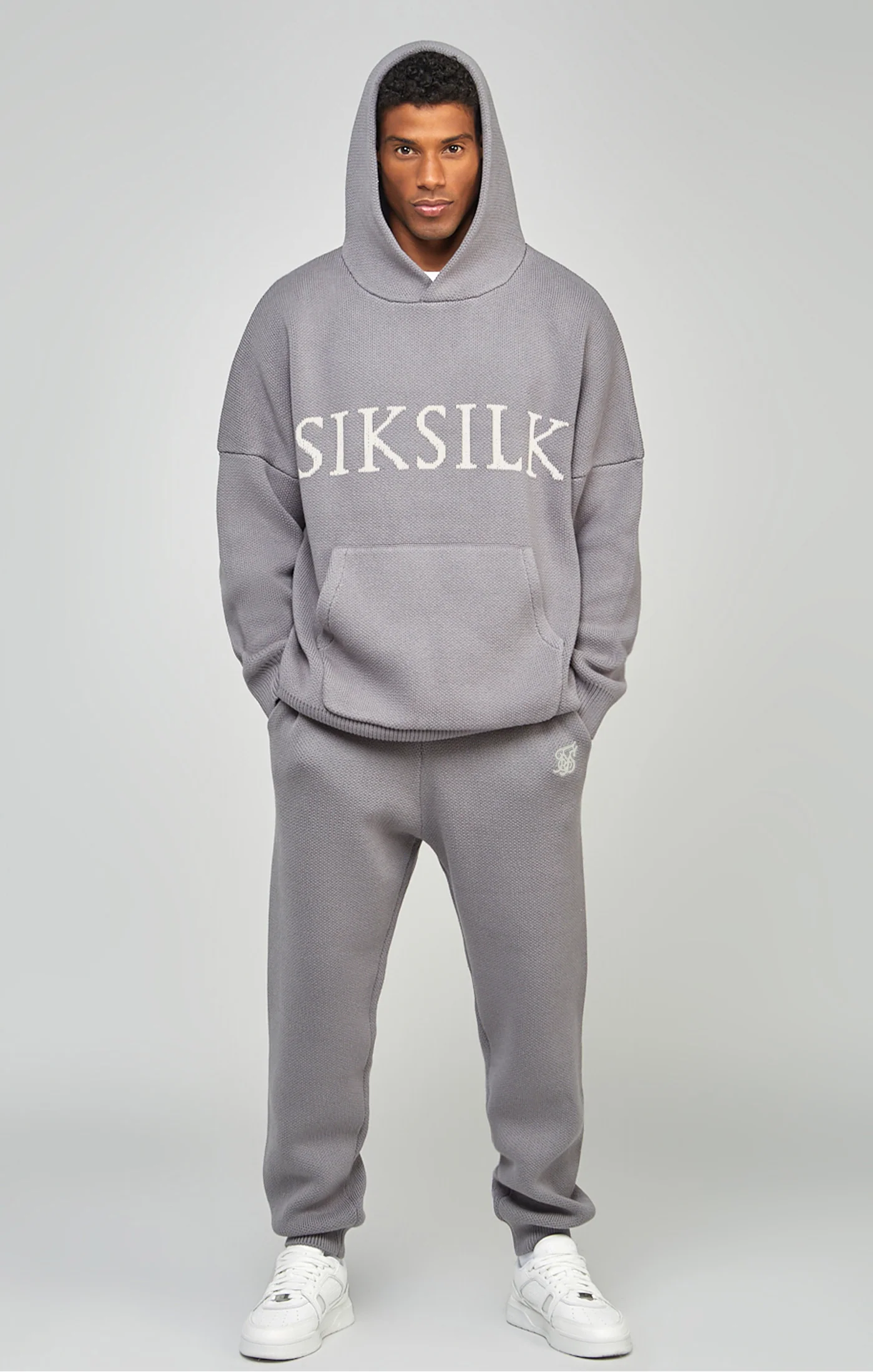 Grey Knitted Oversized Overhead Hoodie - Image 2