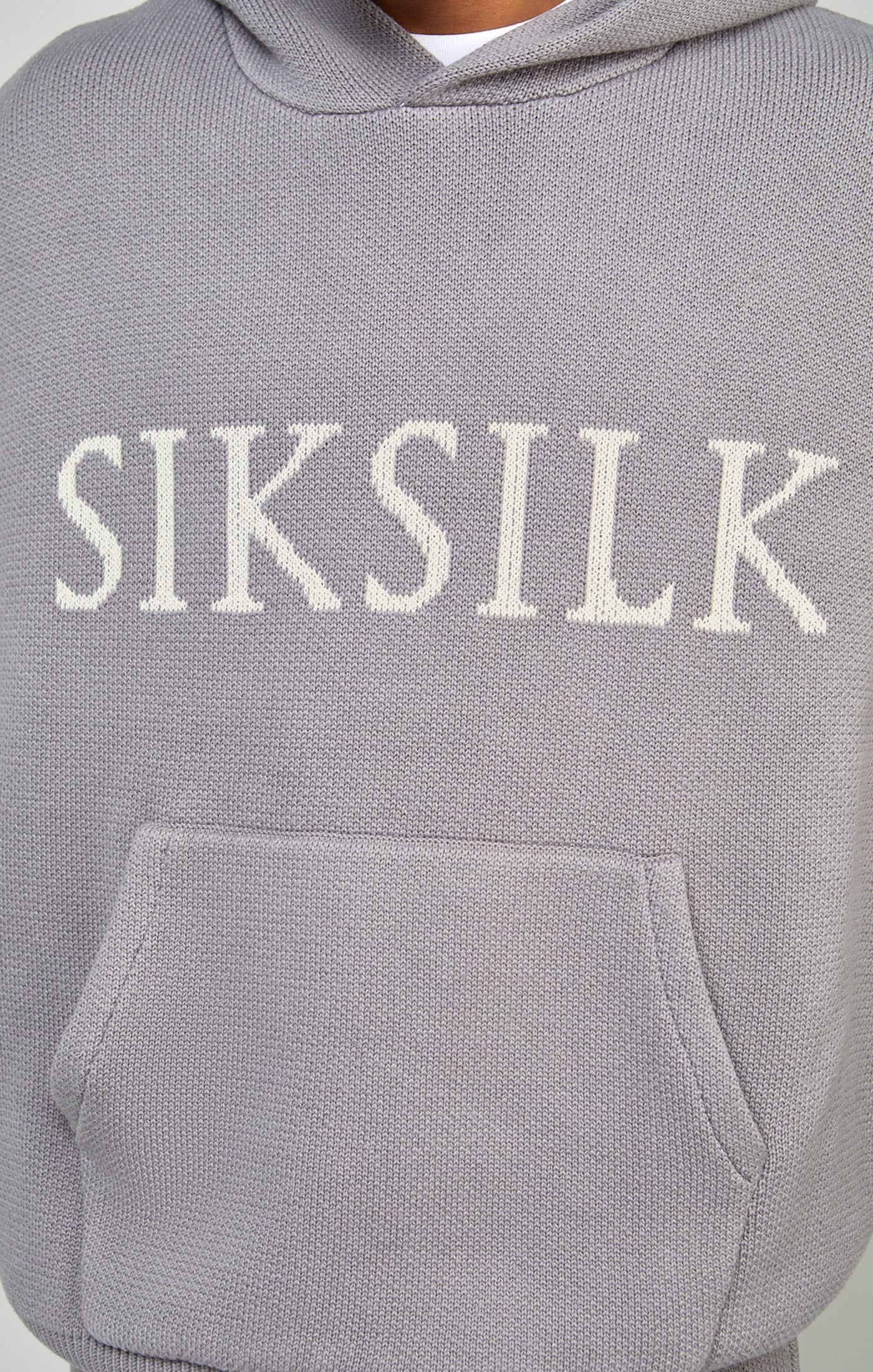 Grey Knitted Oversized Overhead Hoodie - Image 3