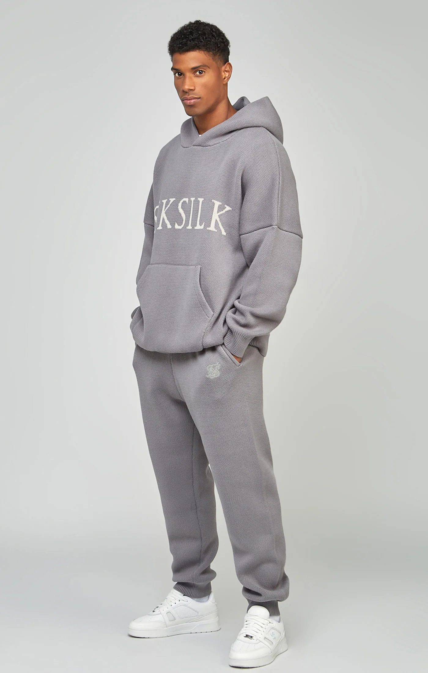 Grey Knitted Oversized Overhead Hoodie - Image 4