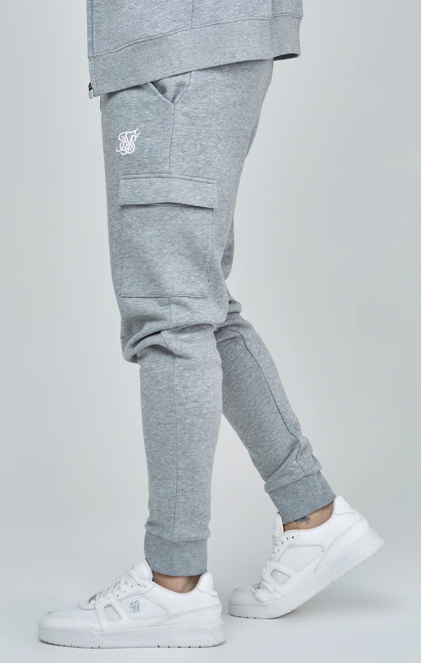Grey Marl Essential Cargo Joggers - Image 3