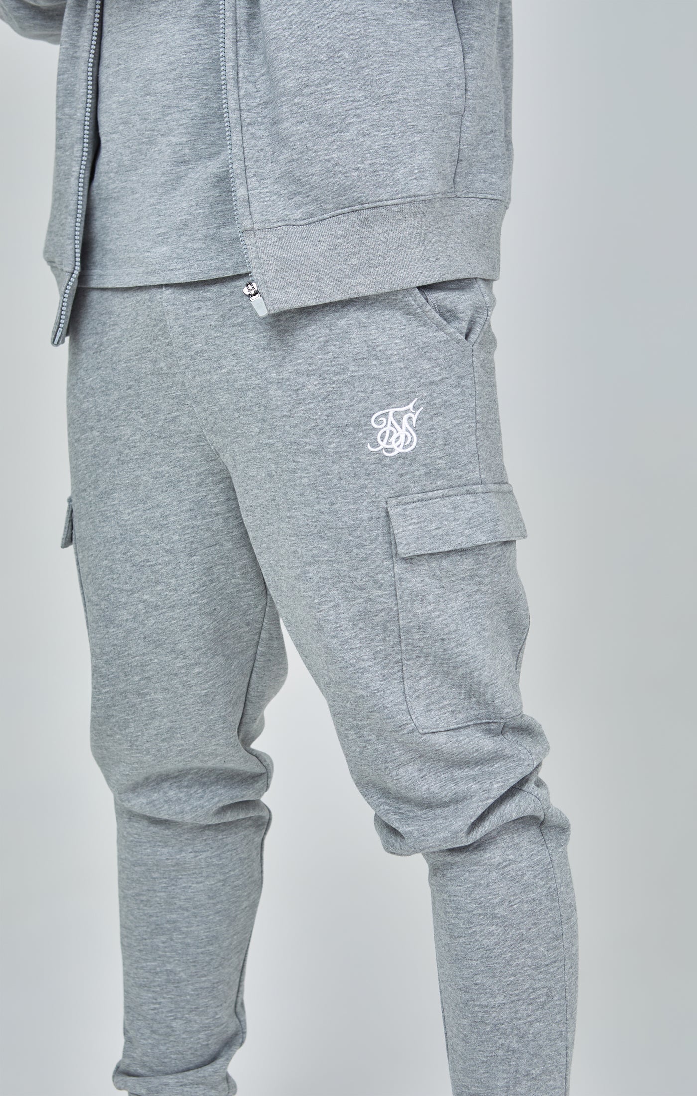 Grey Marl Essential Cargo Joggers - Image 6