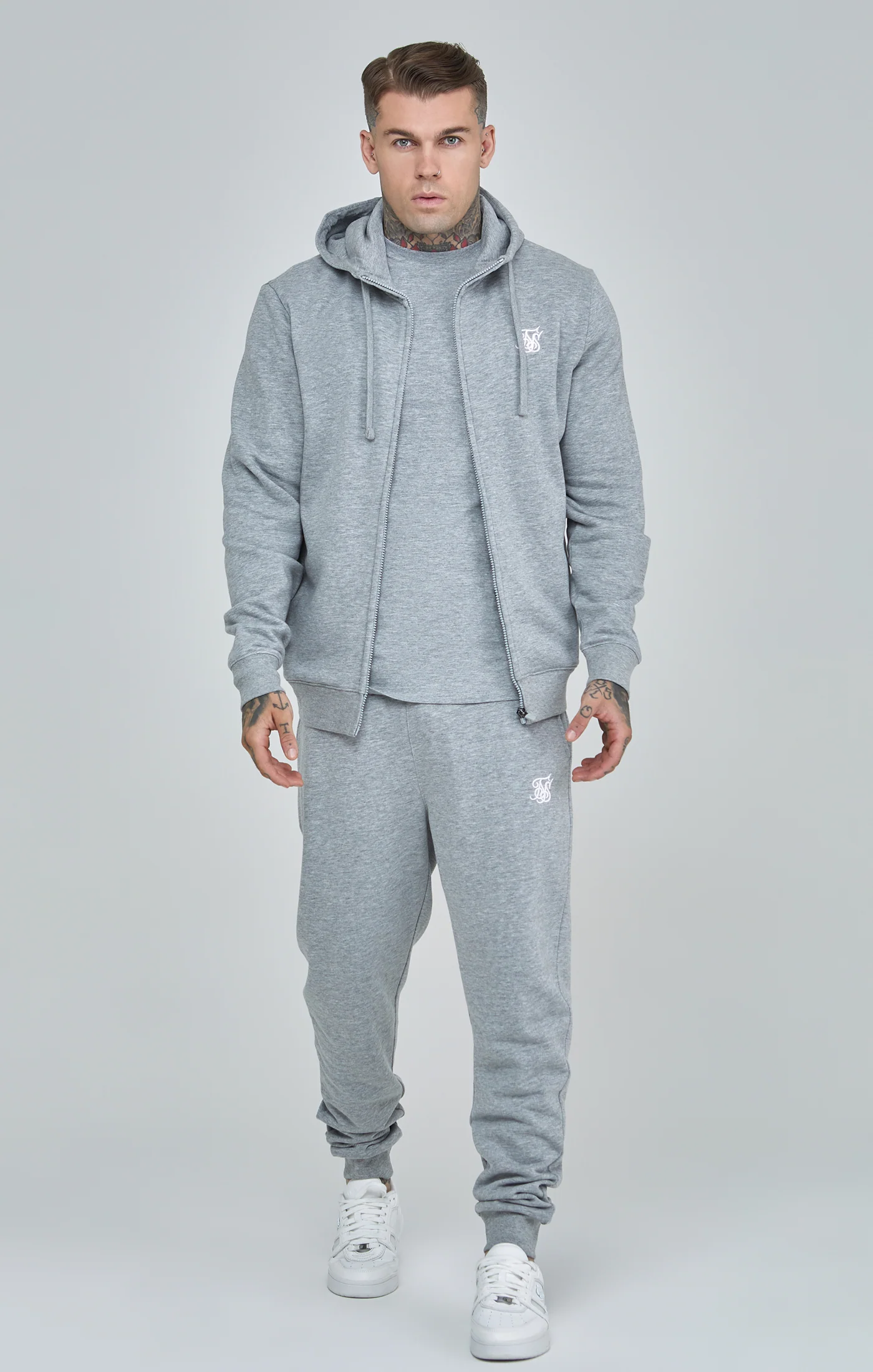 Grey Marl Essential Zip-Thru Funnel Hoodie - Image 2