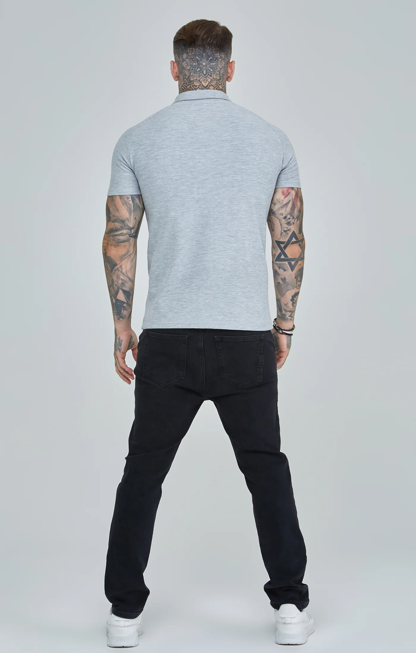 Grey Marl Textured Retro Polo Shirt - Image 5