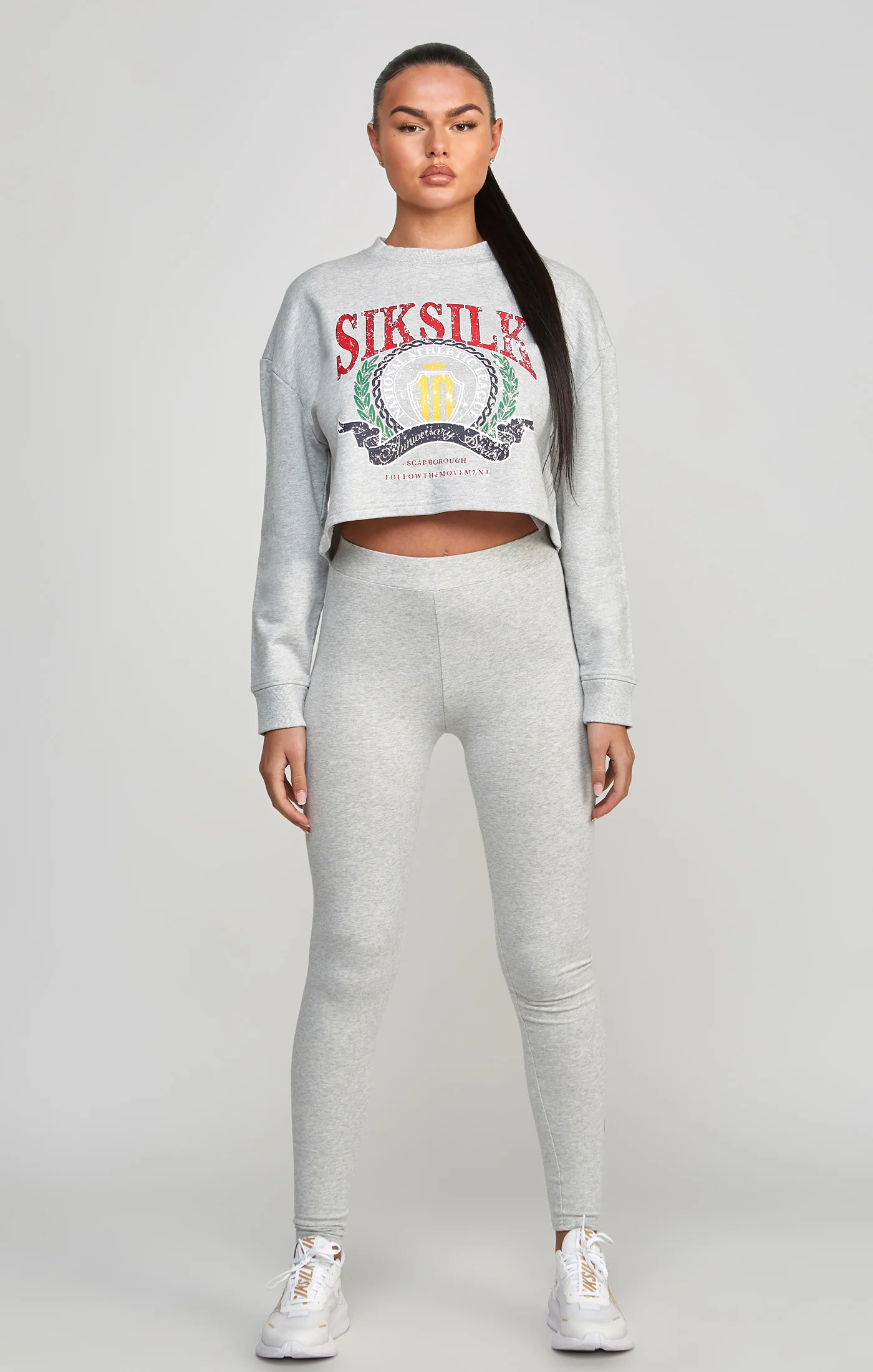 Grey Marl Varsity Crop Sweatshirt - Image 3