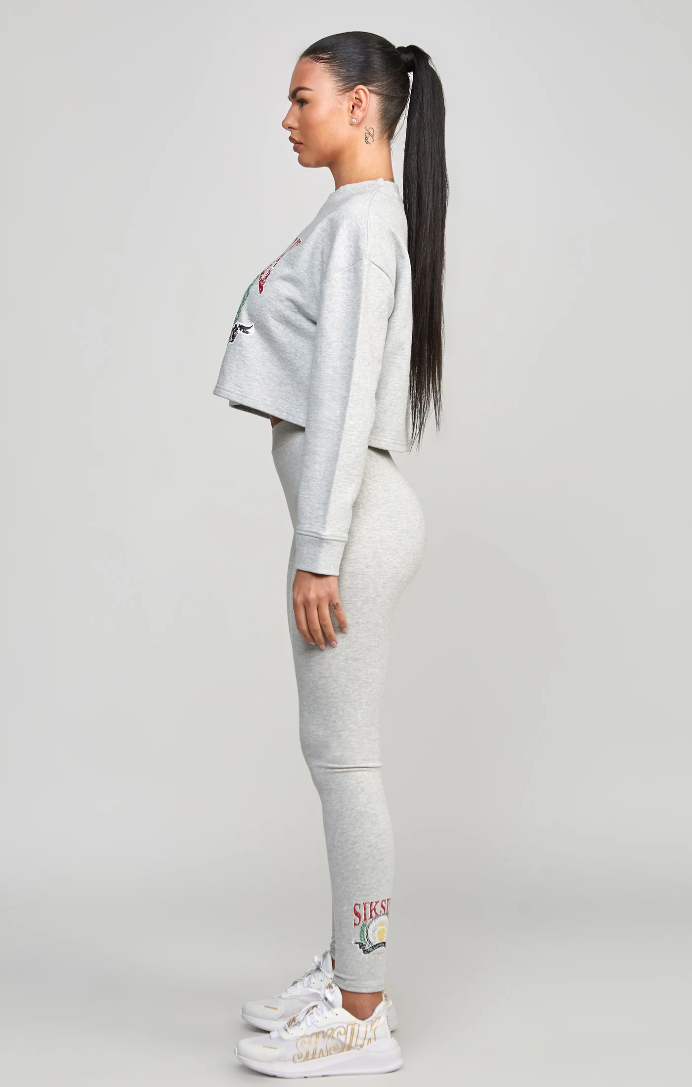 Grey Marl Varsity Crop Sweatshirt - Image 4