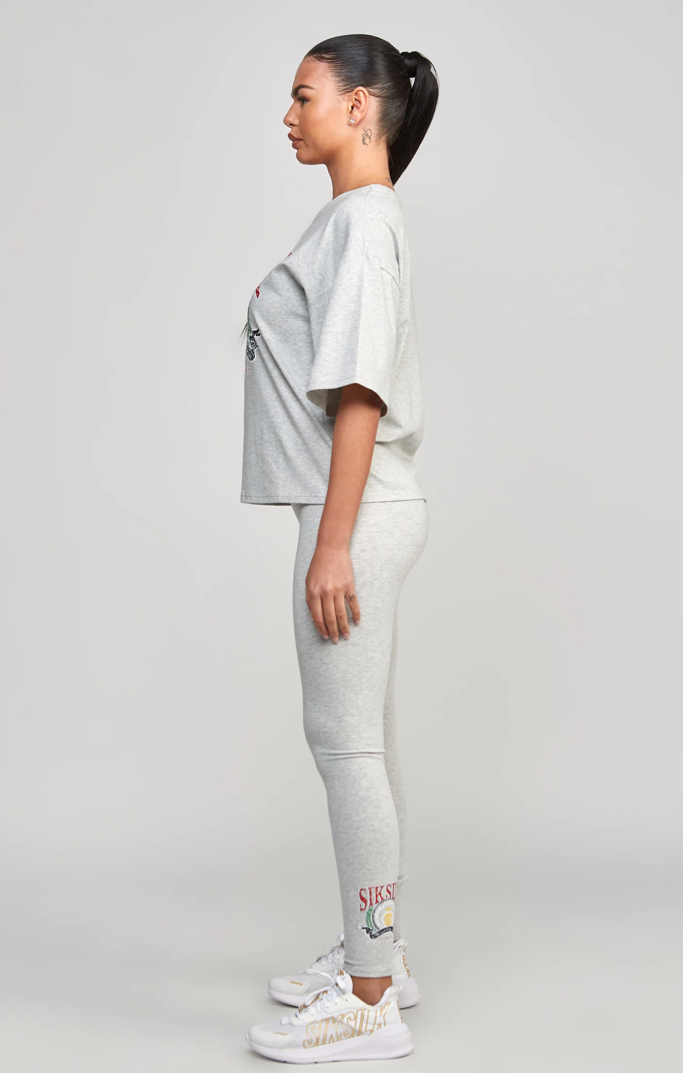 Grey Marl Varsity Crop T-Shirt - Image 4