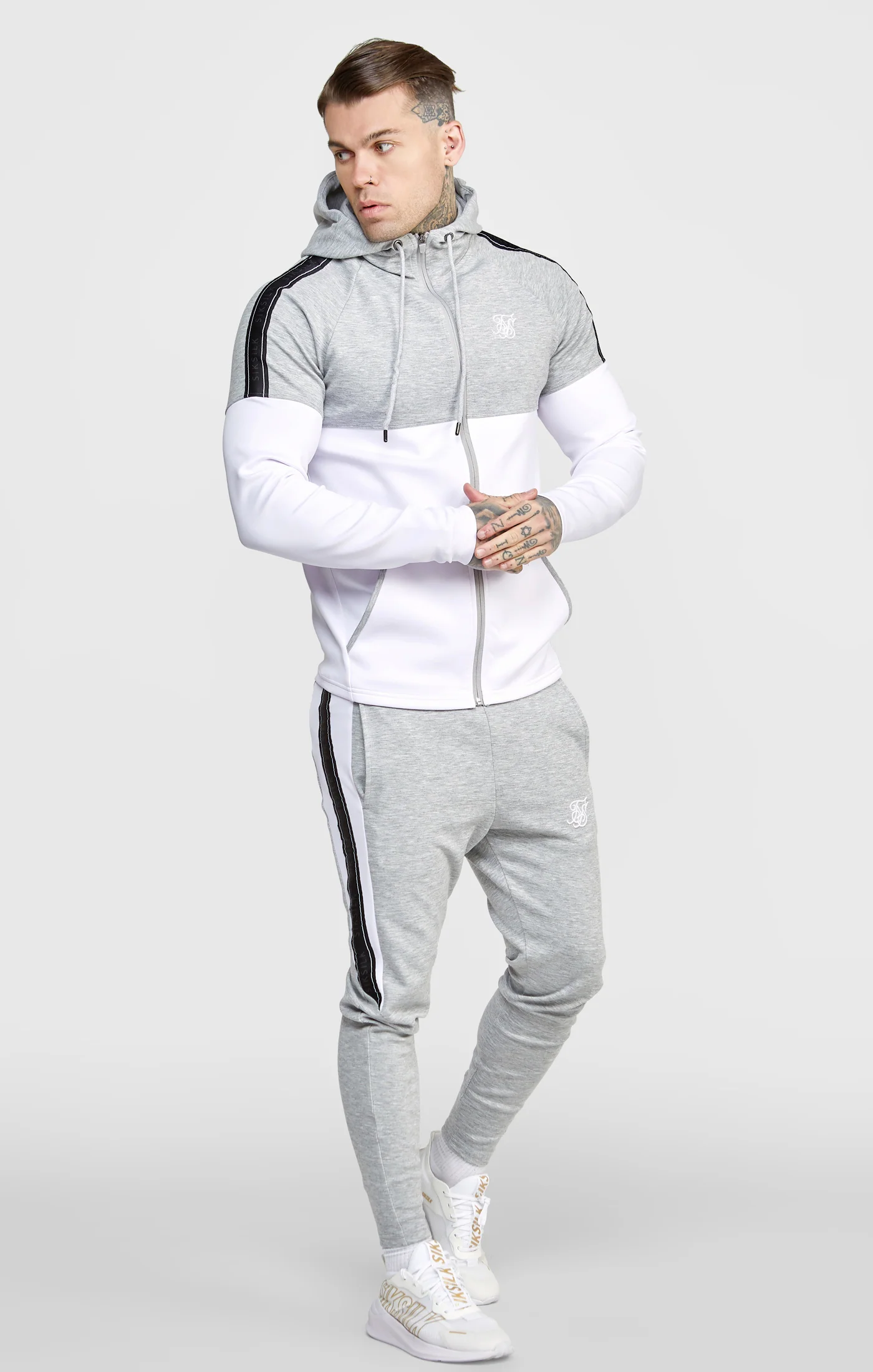 Grey Marl Zip Through Hoodie And Jogger Tracksuit Set - Image 6