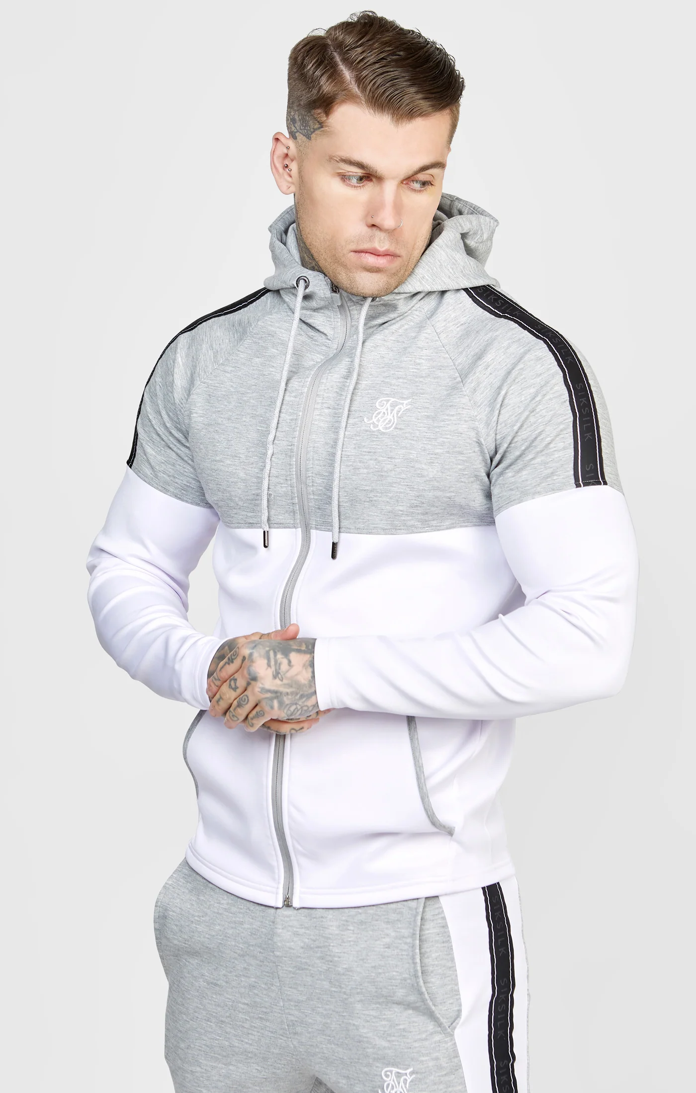 Grey Marl Zip Through Hoodie And Jogger Tracksuit Set - Image 7