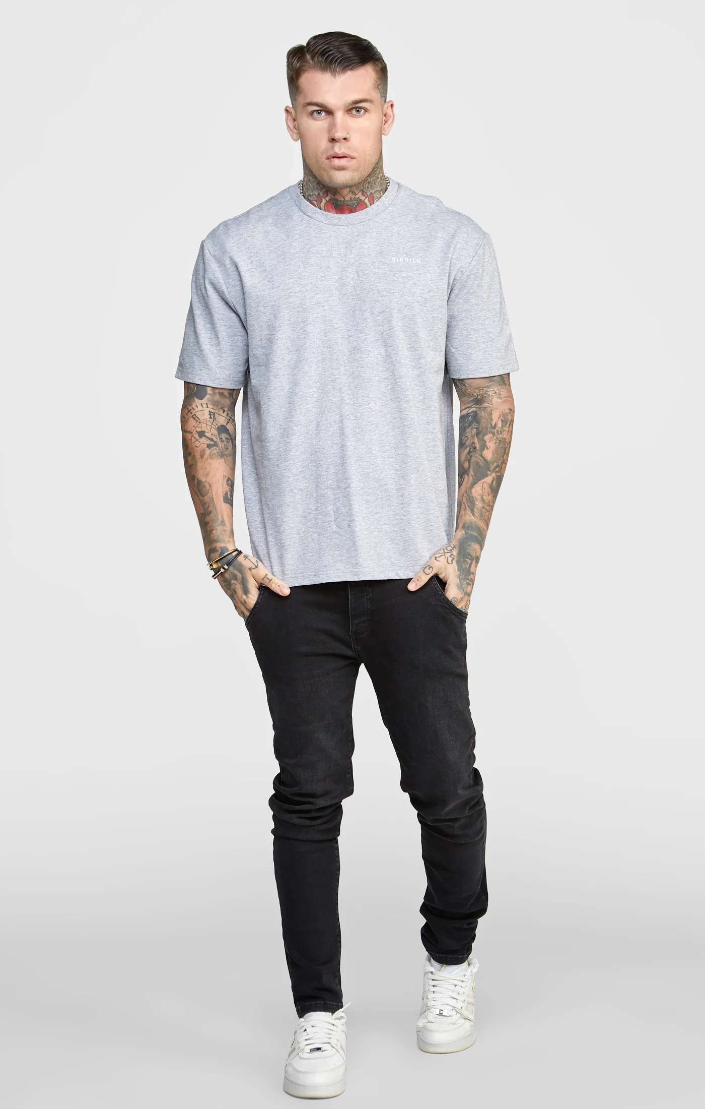 Grey Oversized Back Logo T-Shirt - Image 4