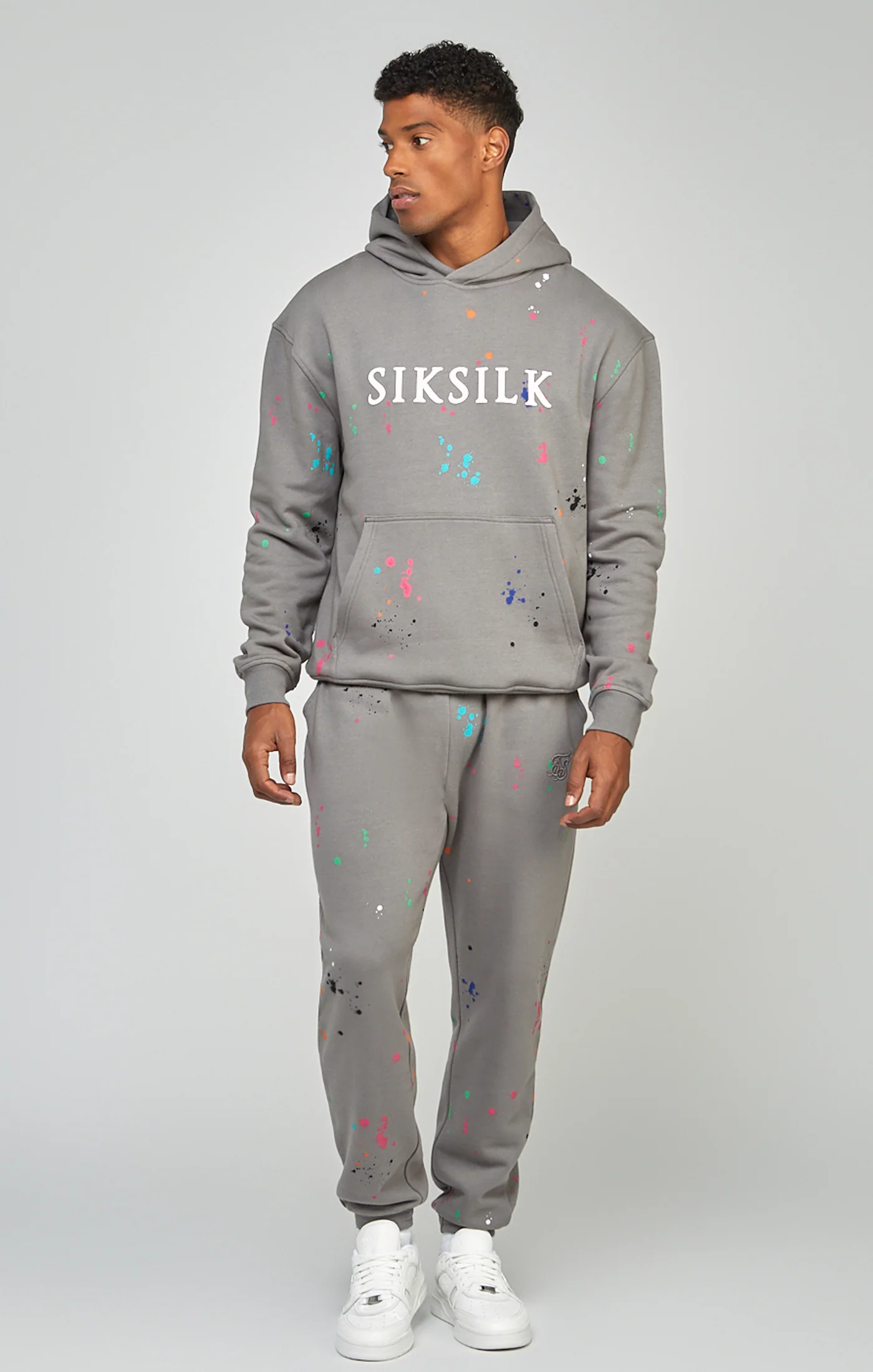 Grey Paint Splatter Relaxed Fit Overhead Hoodie - Image 2