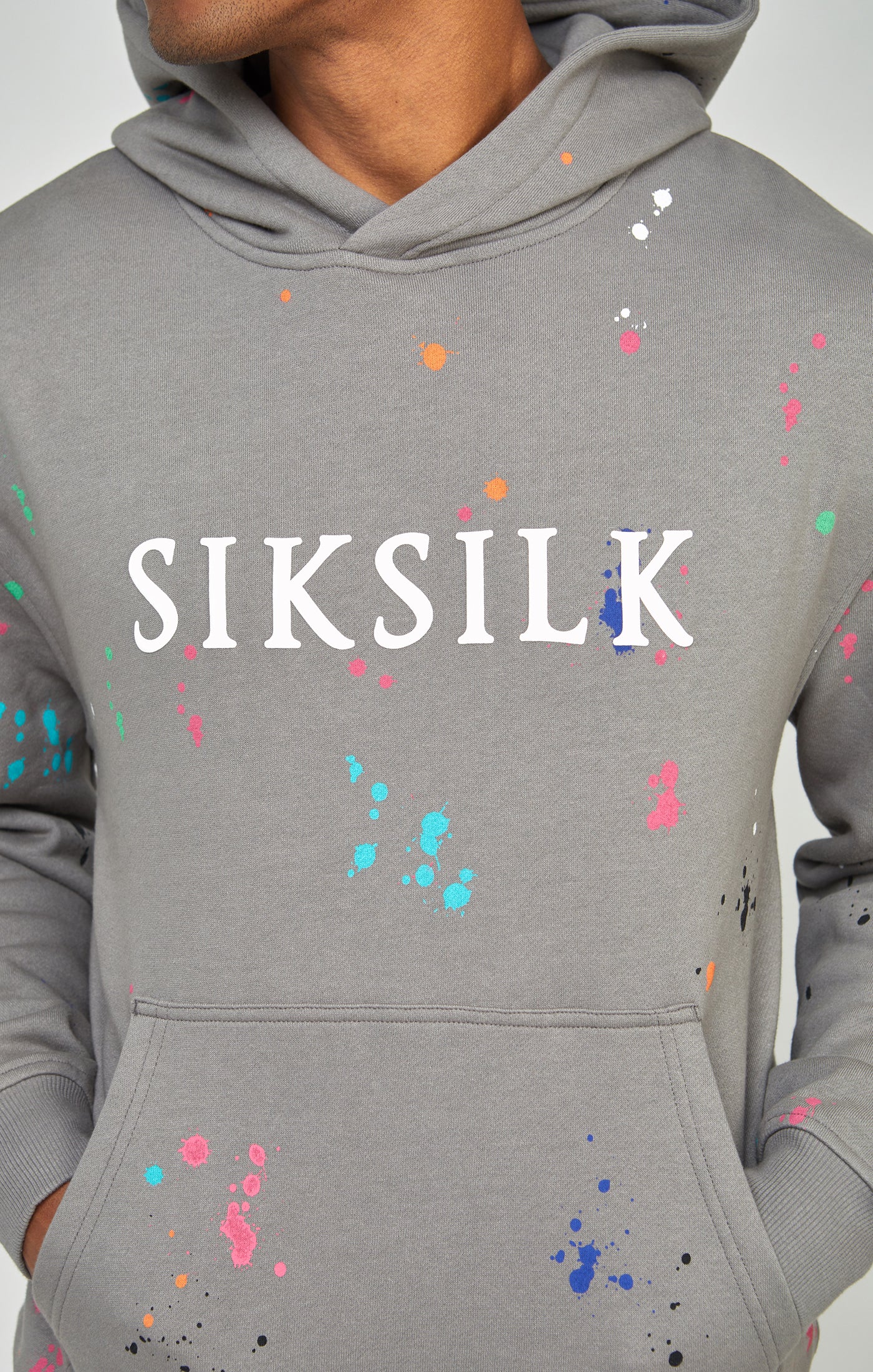 Grey Paint Splatter Relaxed Fit Overhead Hoodie - Image 3