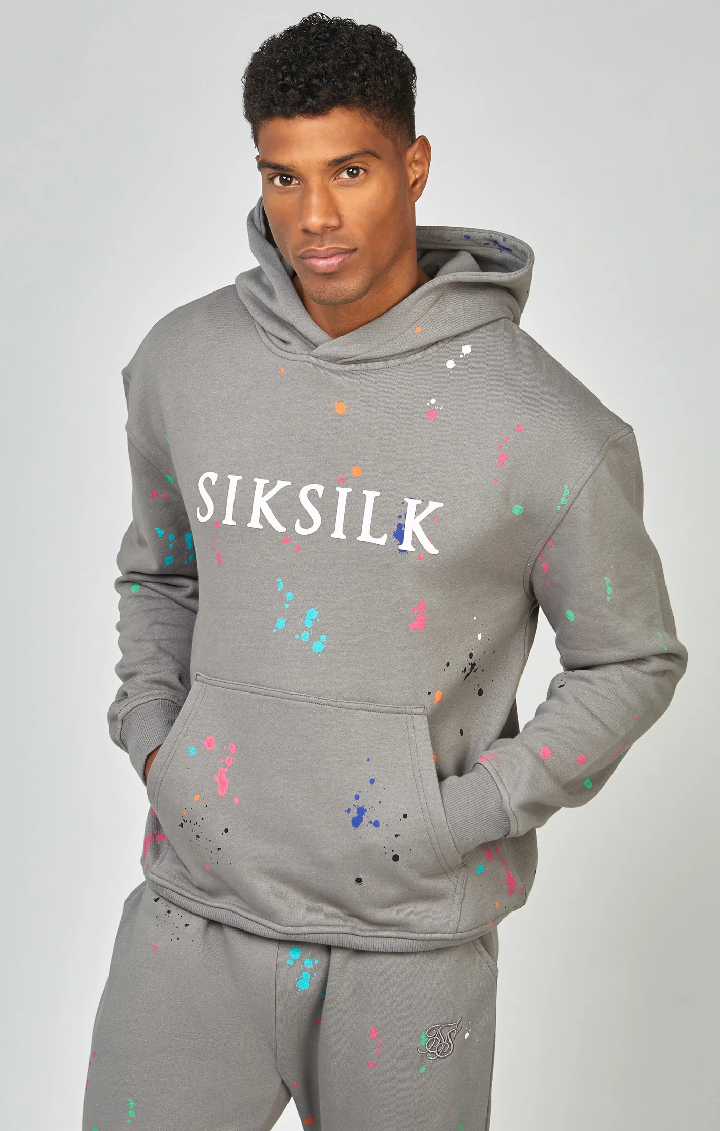 Grey Paint Splatter Relaxed Fit Overhead Hoodie - Image 4