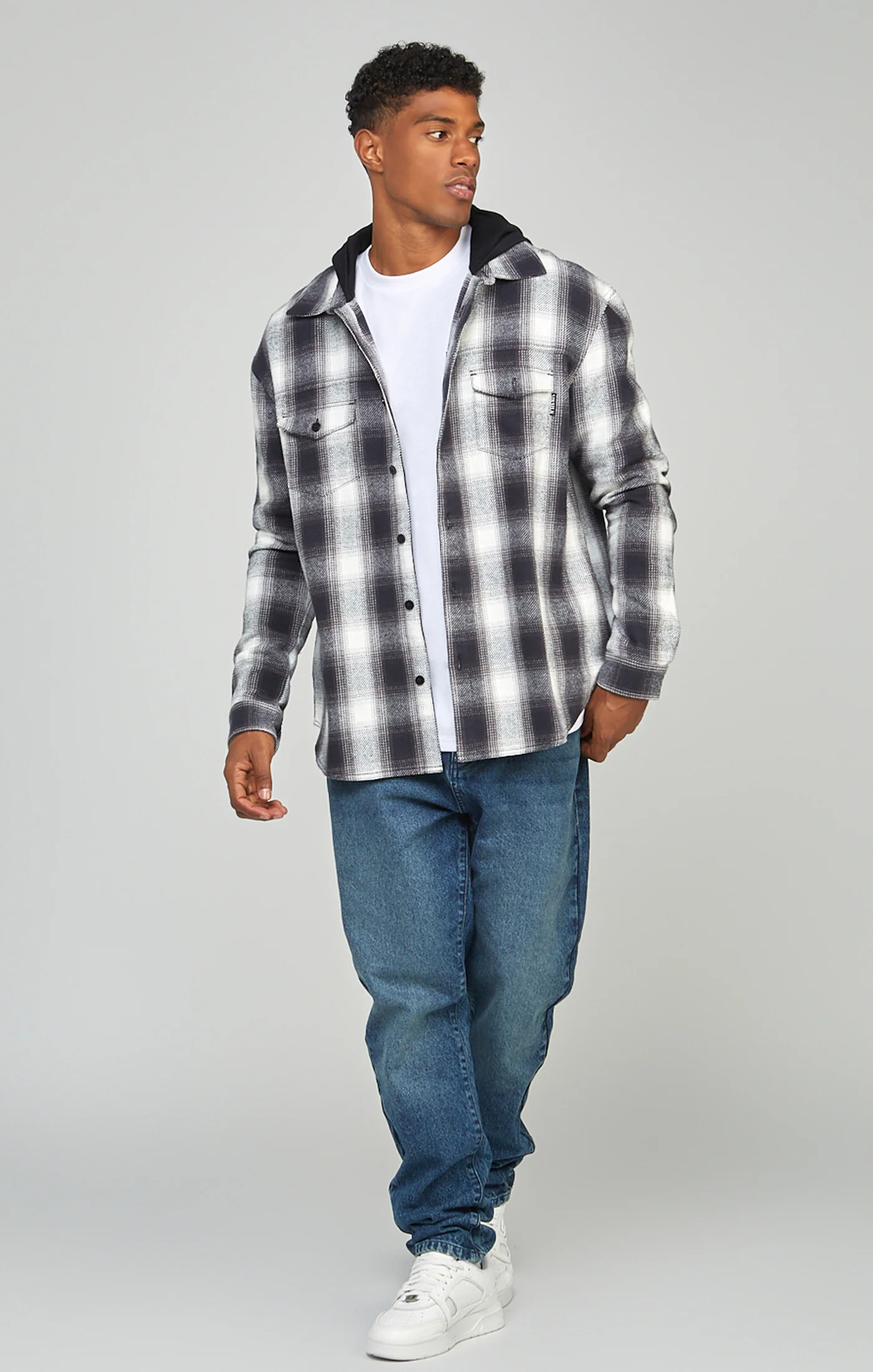 Grey Plaid Hooded Shirt - Image 3