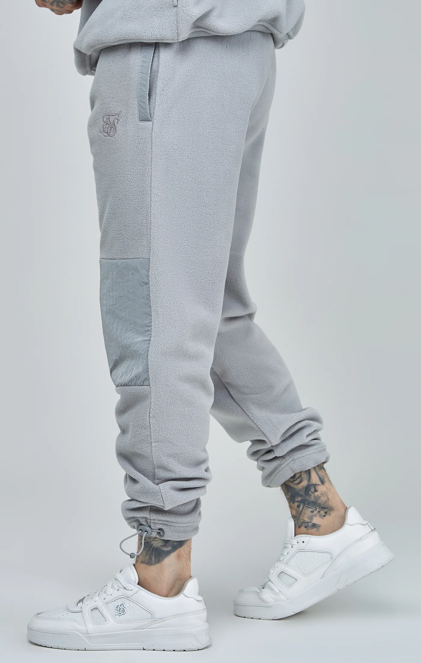 Grey Polar Fleece Panelled Cuffed Jogger - Image 3