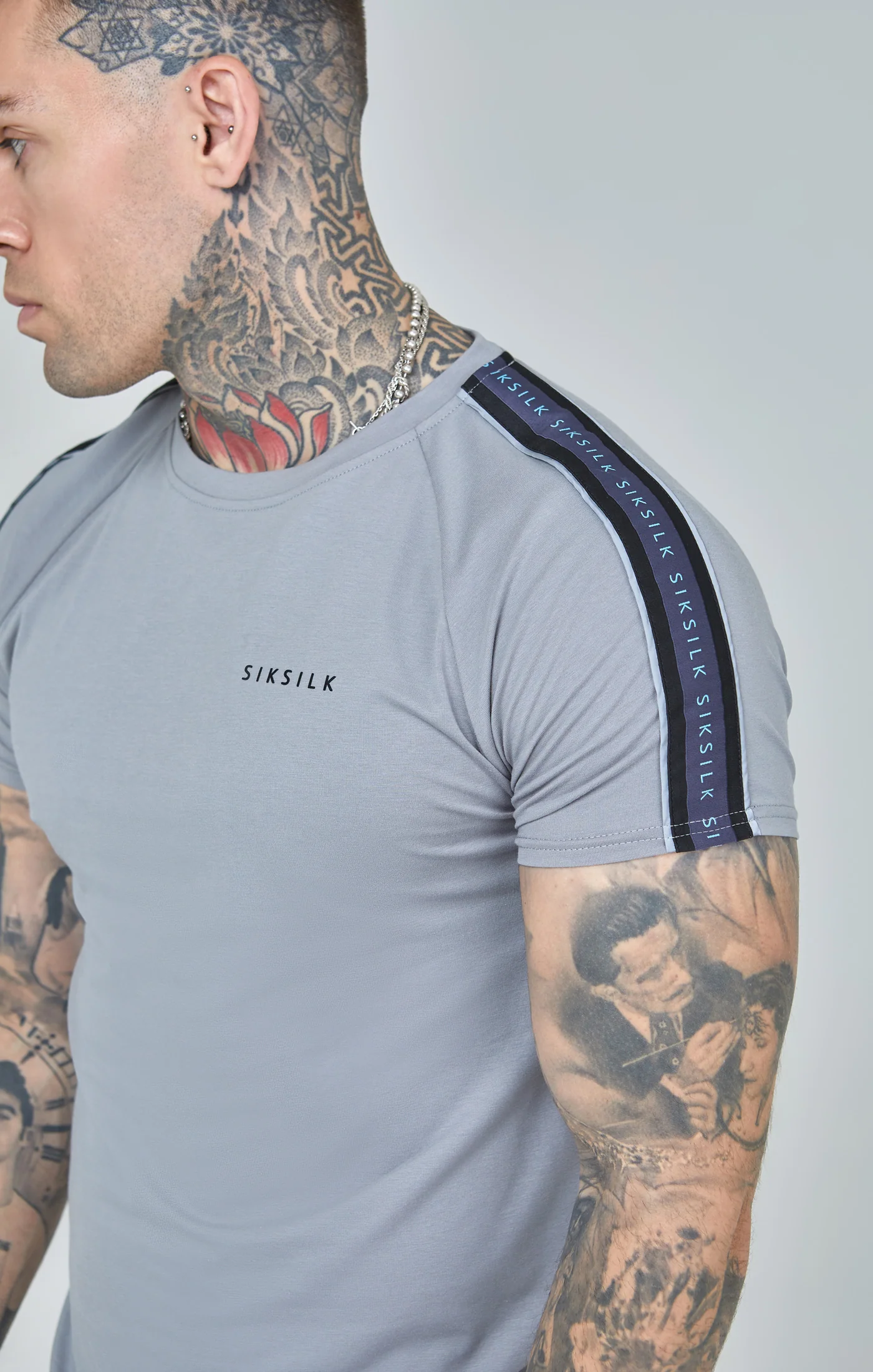 Grey Raglan Tape Muscle Fit T-Shirt - Image 3
