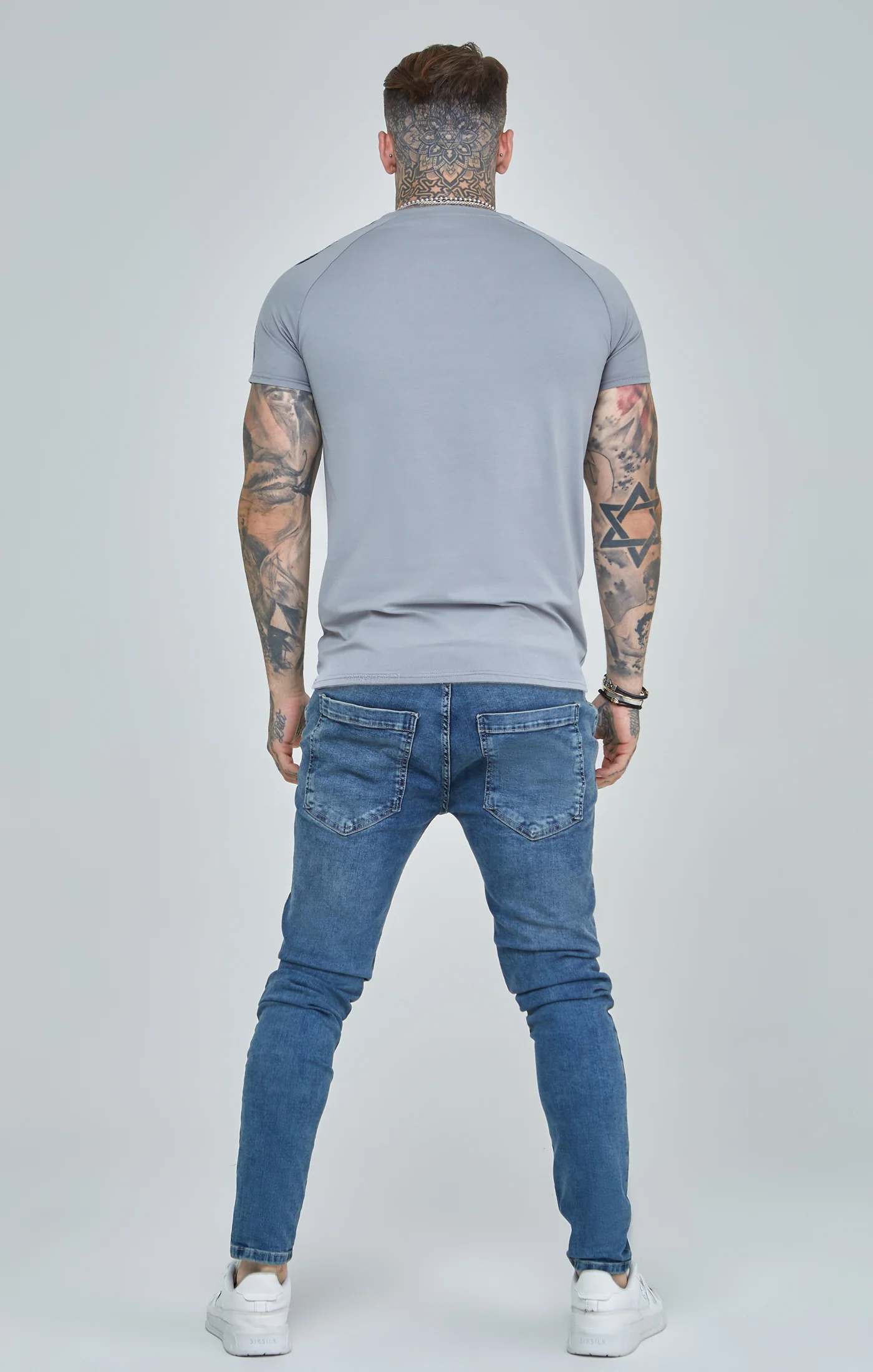Grey Raglan Tape Muscle Fit T-Shirt - Image 5
