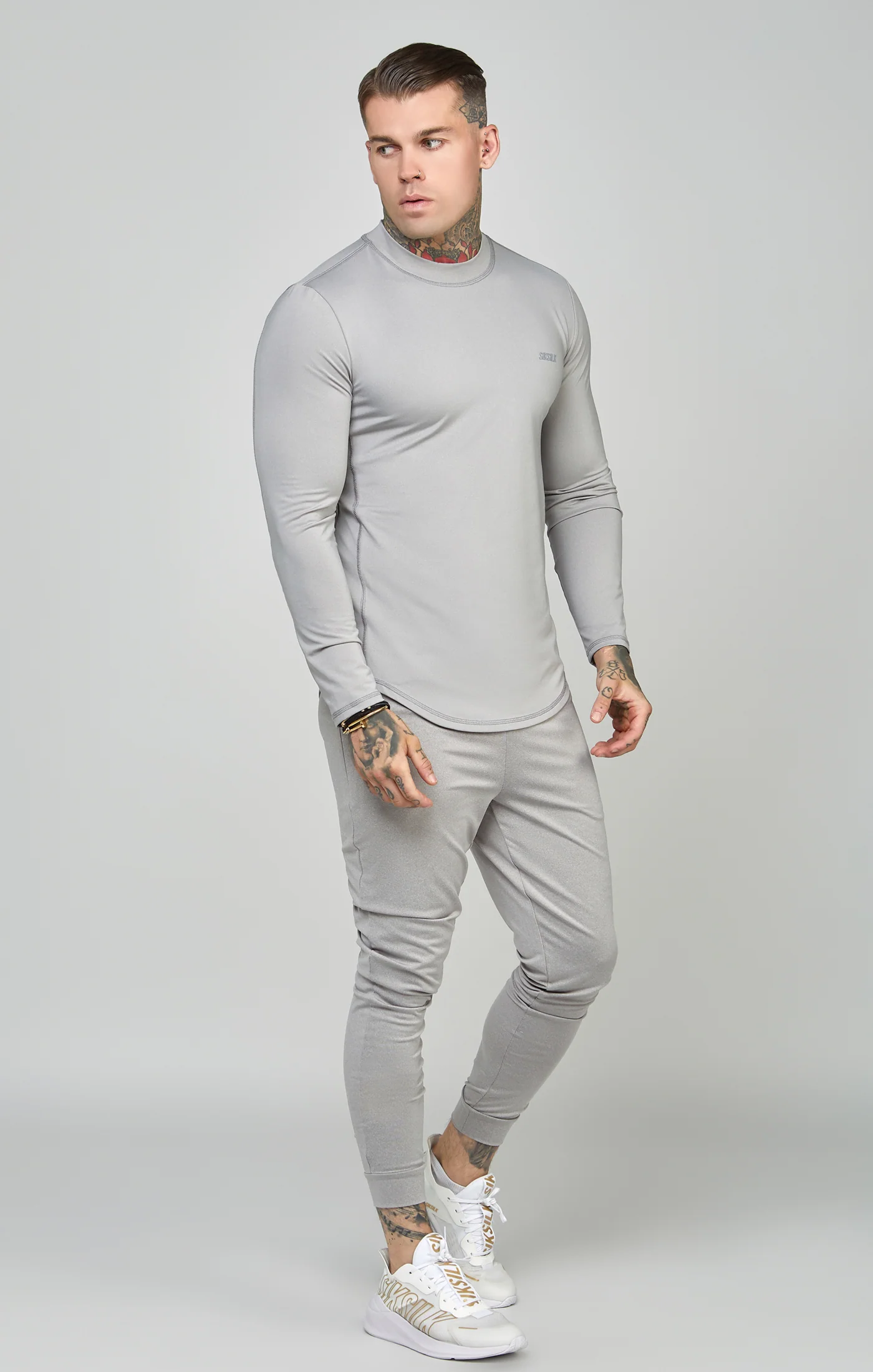 Grey Sports Muscle Fit Long Sleeve Top - Image 2