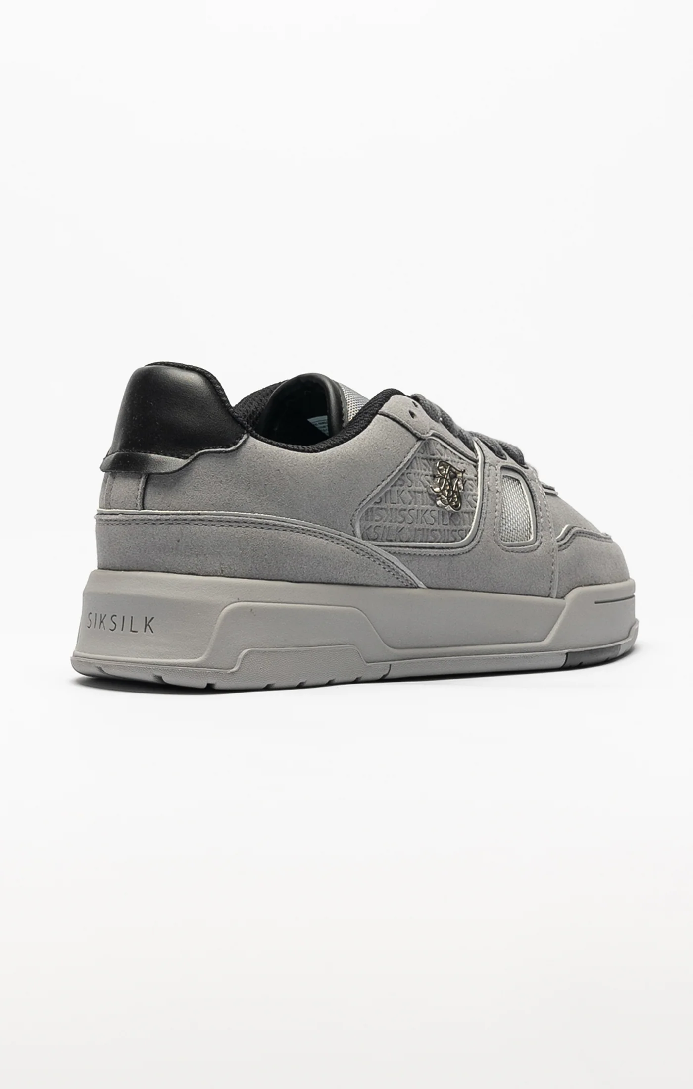 Grey Mixed Material Low Top Court Trainers - Image 2