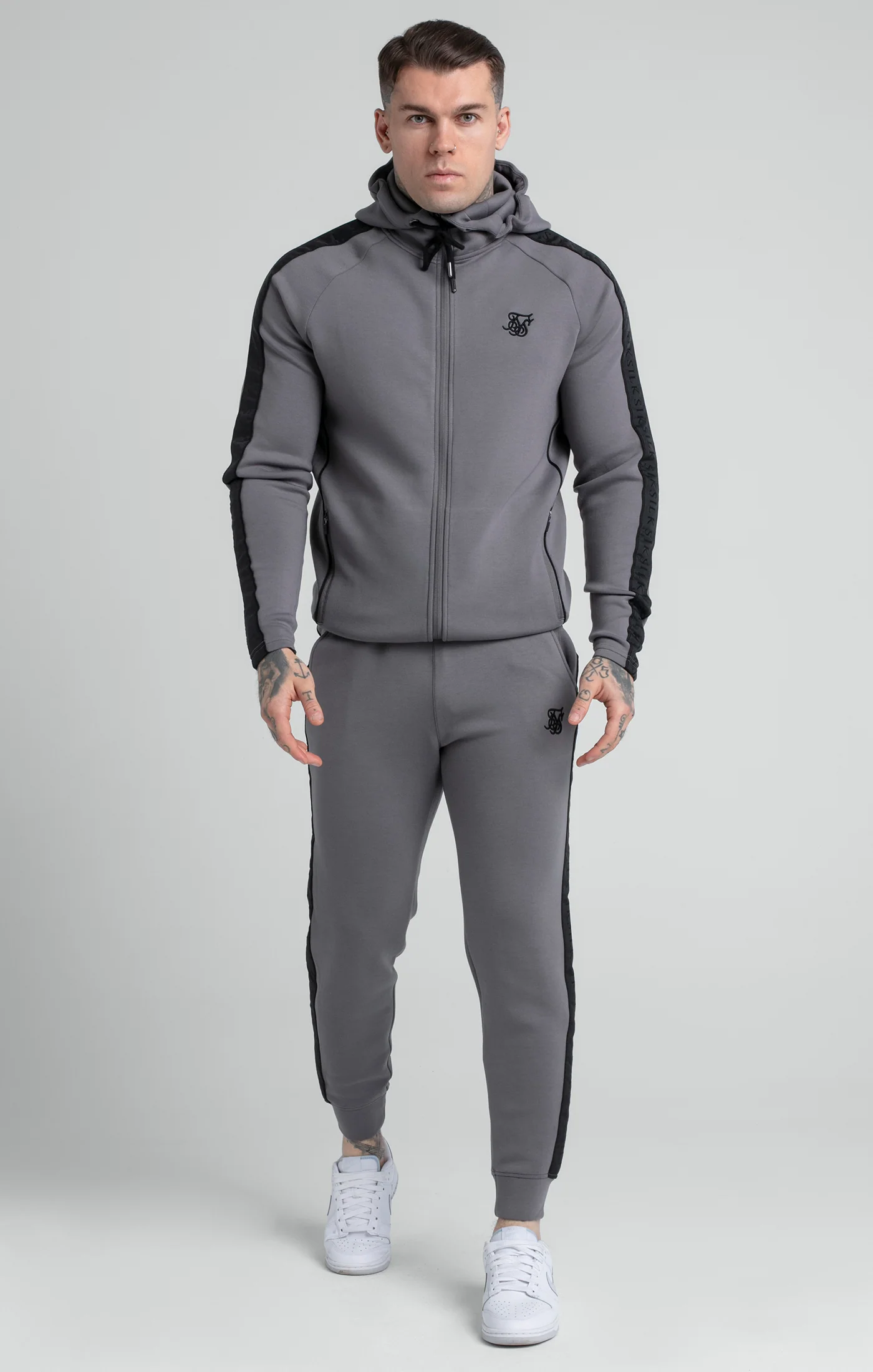 Grey Taped Zip Thru Hoodie & Jogger Set - Image 2