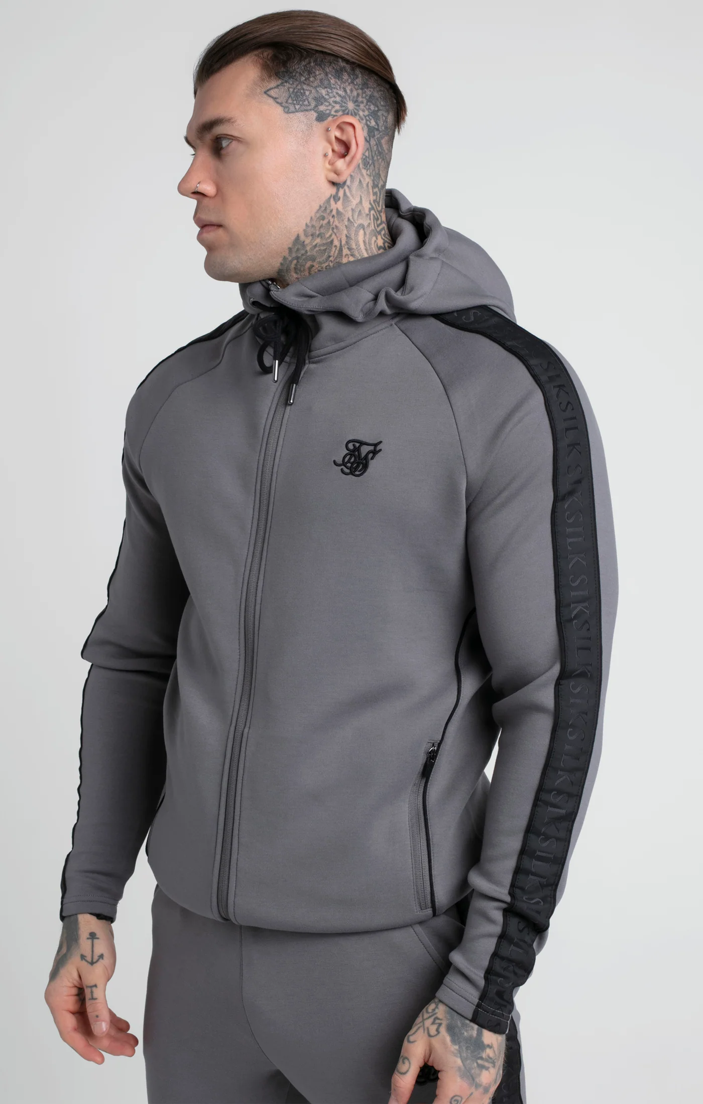 Grey Taped Zip Thru Hoodie & Jogger Set - Image 3
