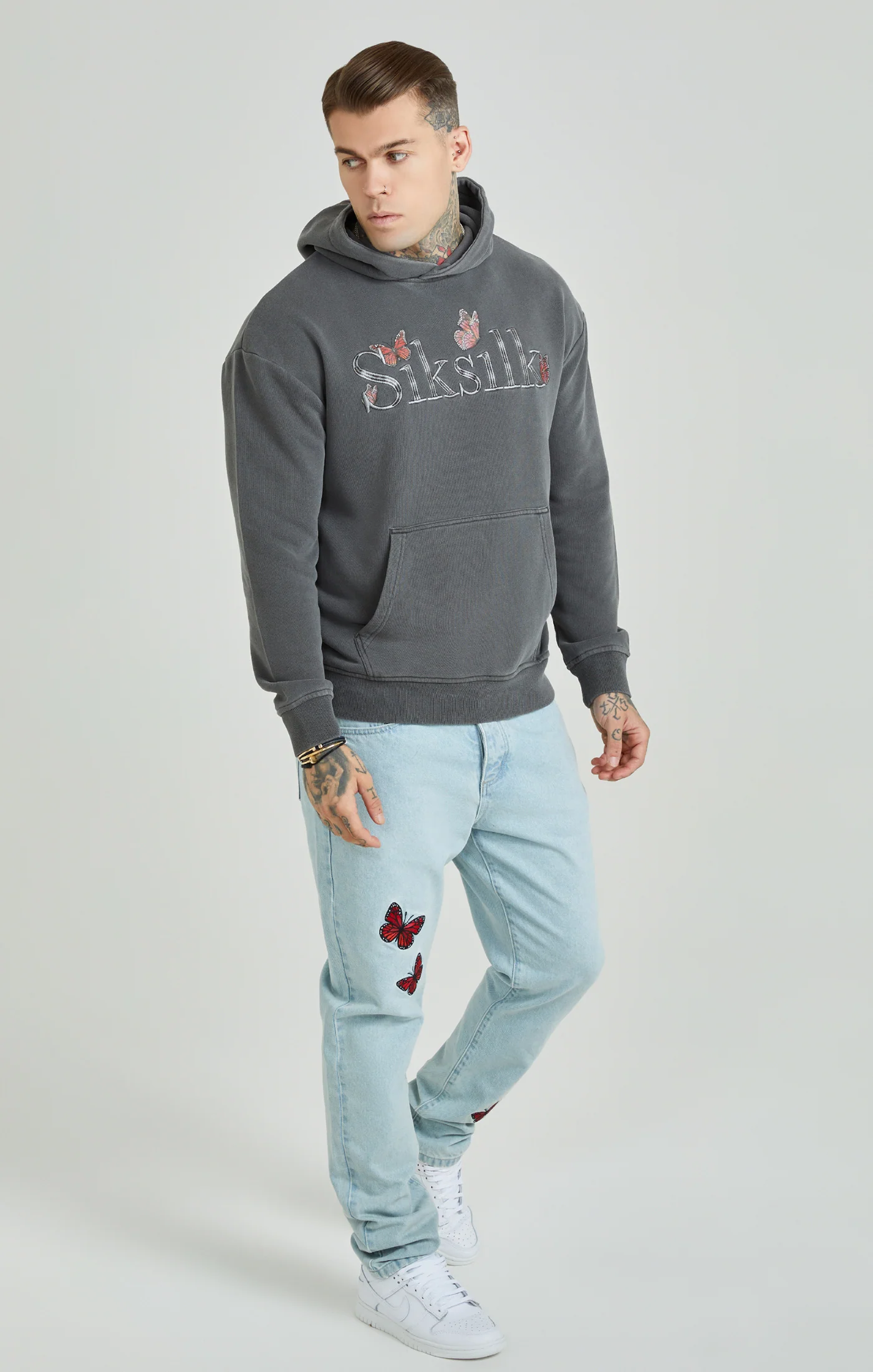 Grey Washed Butterfly Oversized Overhead Hoodie - Image 2