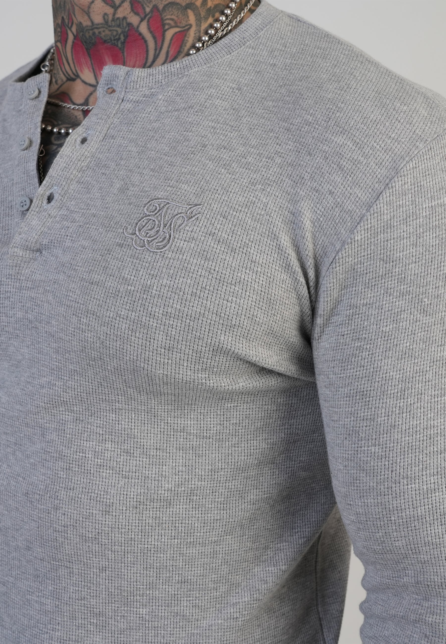 Grey Marl Henley T-Shirt - Image 3