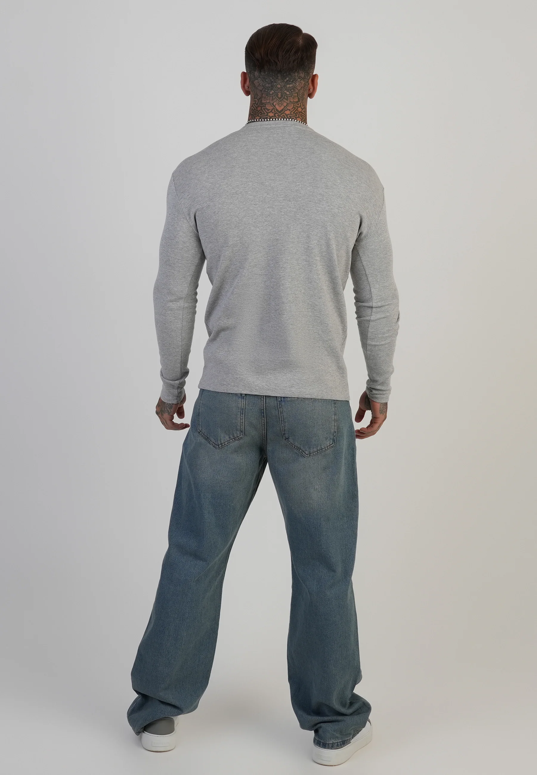 Grey Marl Henley T-Shirt - Image 6
