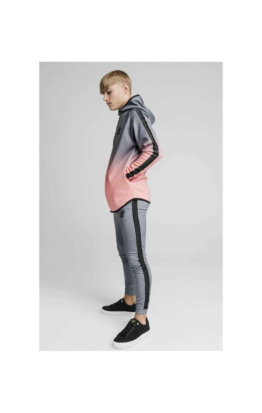 Illusive London Athlete Zip Through Fade Hoodie - Grey & Peach - Image 5