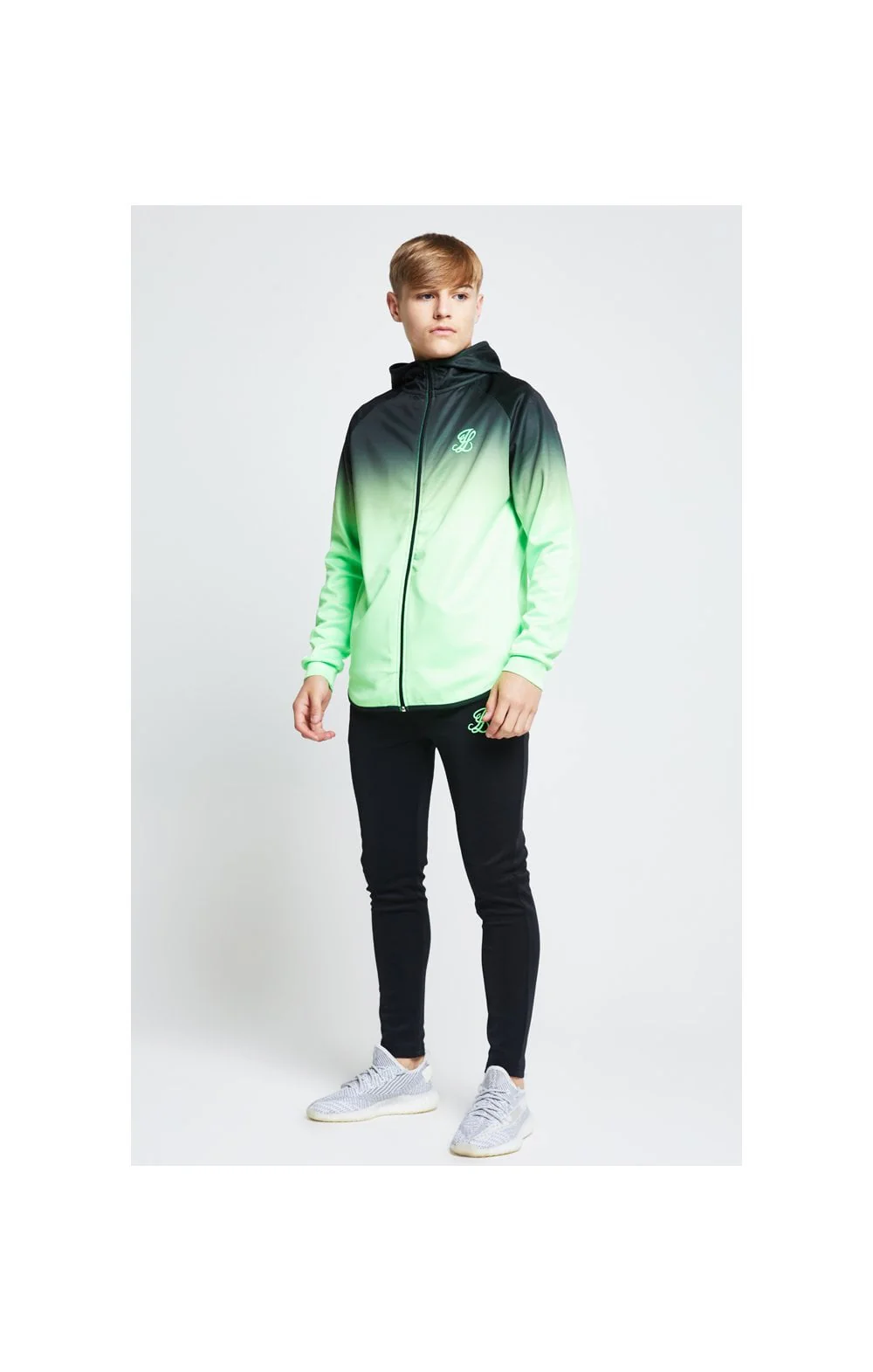 Illusive London Athlete Zip Through Hoodie - Black & Neon Green - Image 3