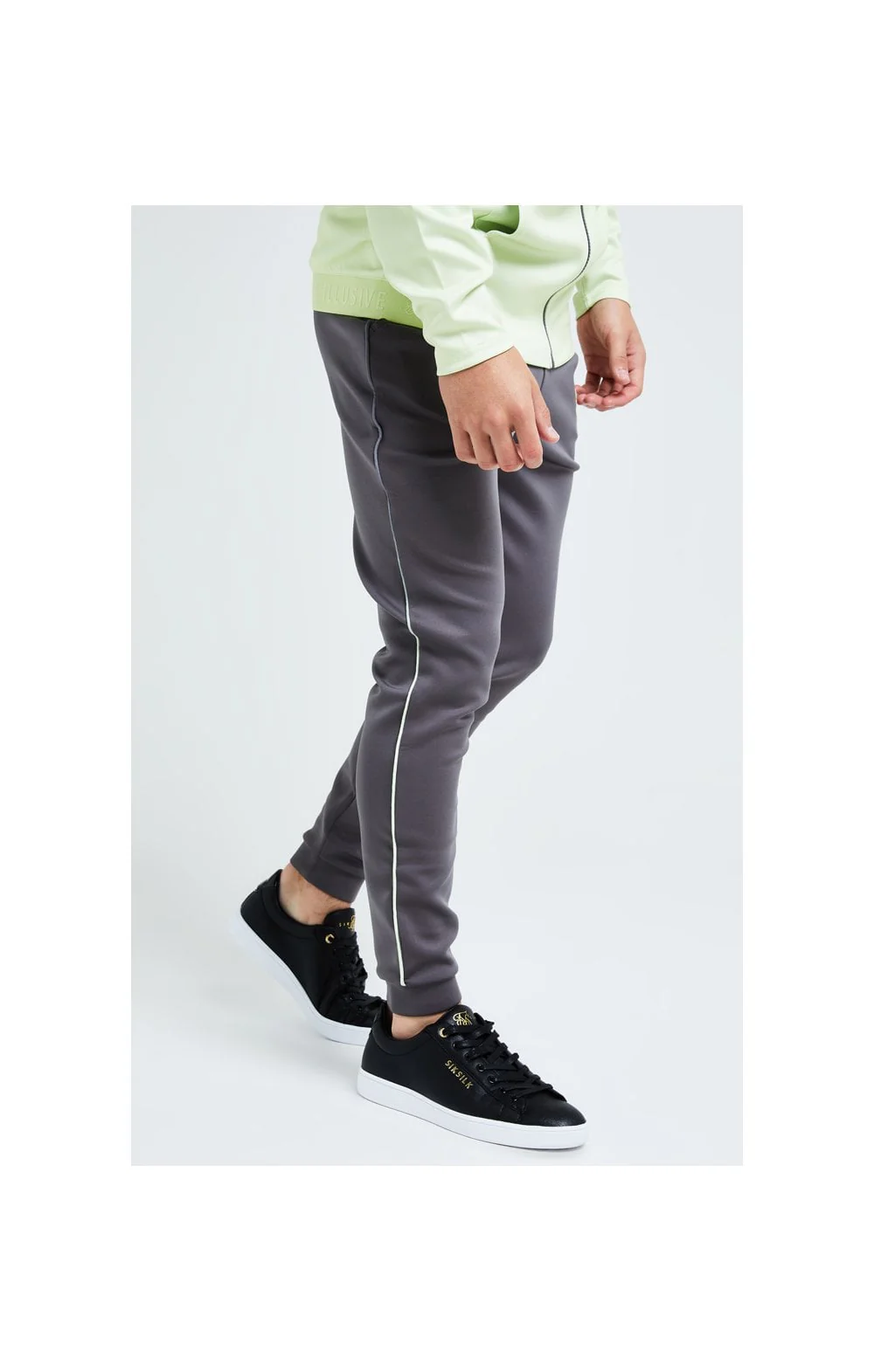 Illusive London Blaze Fade Piping Jogger - Dark Grey & Lime - Image 2