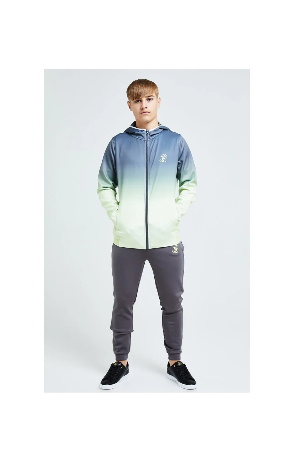 Illusive London Blaze Fade Piping Jogger - Dark Grey & Lime - Image 5