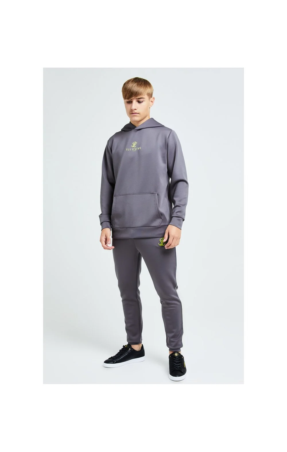 Illusive London Blaze Overhead Hoodie - Dark Grey & Lime - Image 3