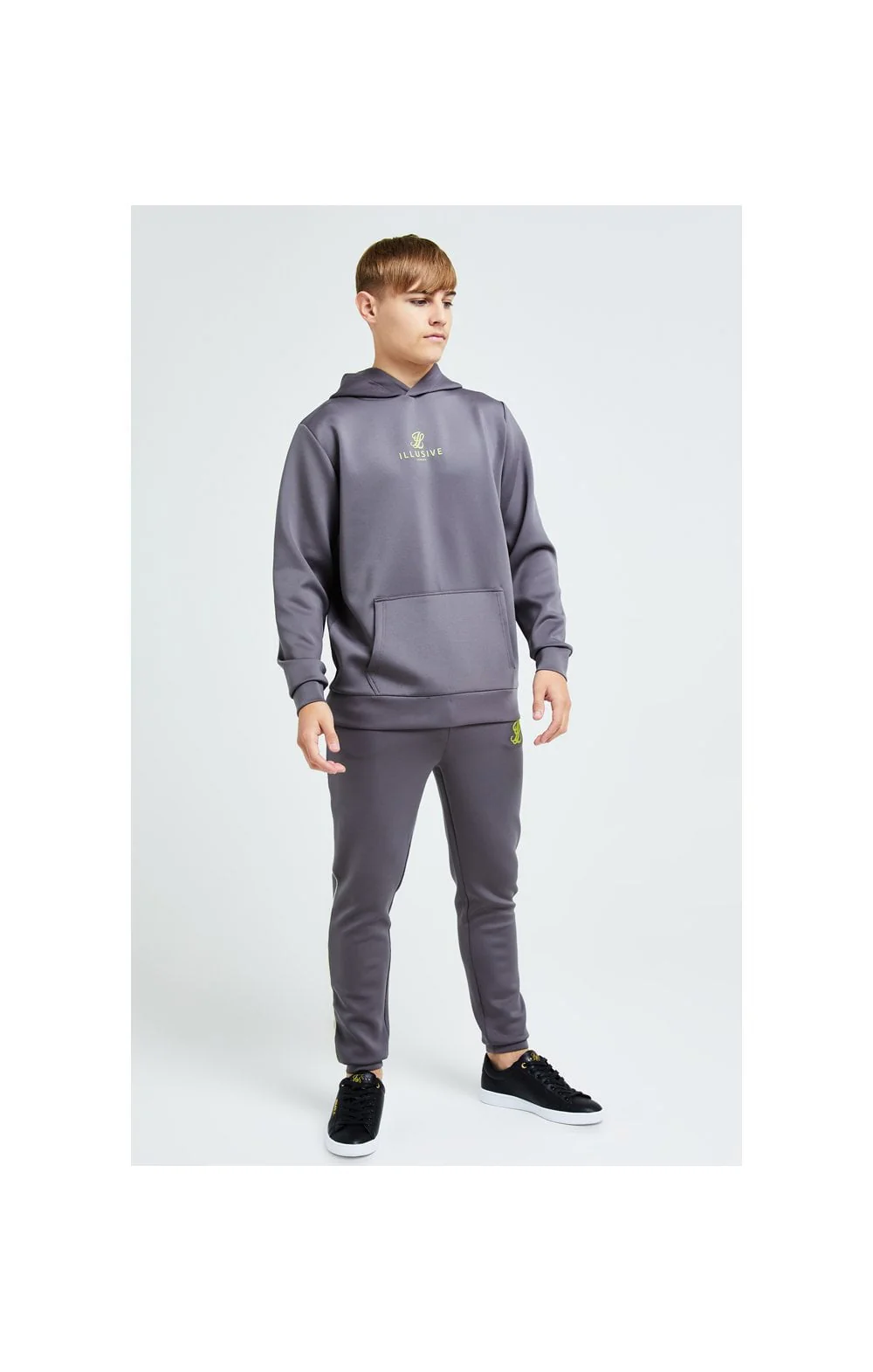Illusive London Blaze Overhead Hoodie - Dark Grey & Lime - Image 4
