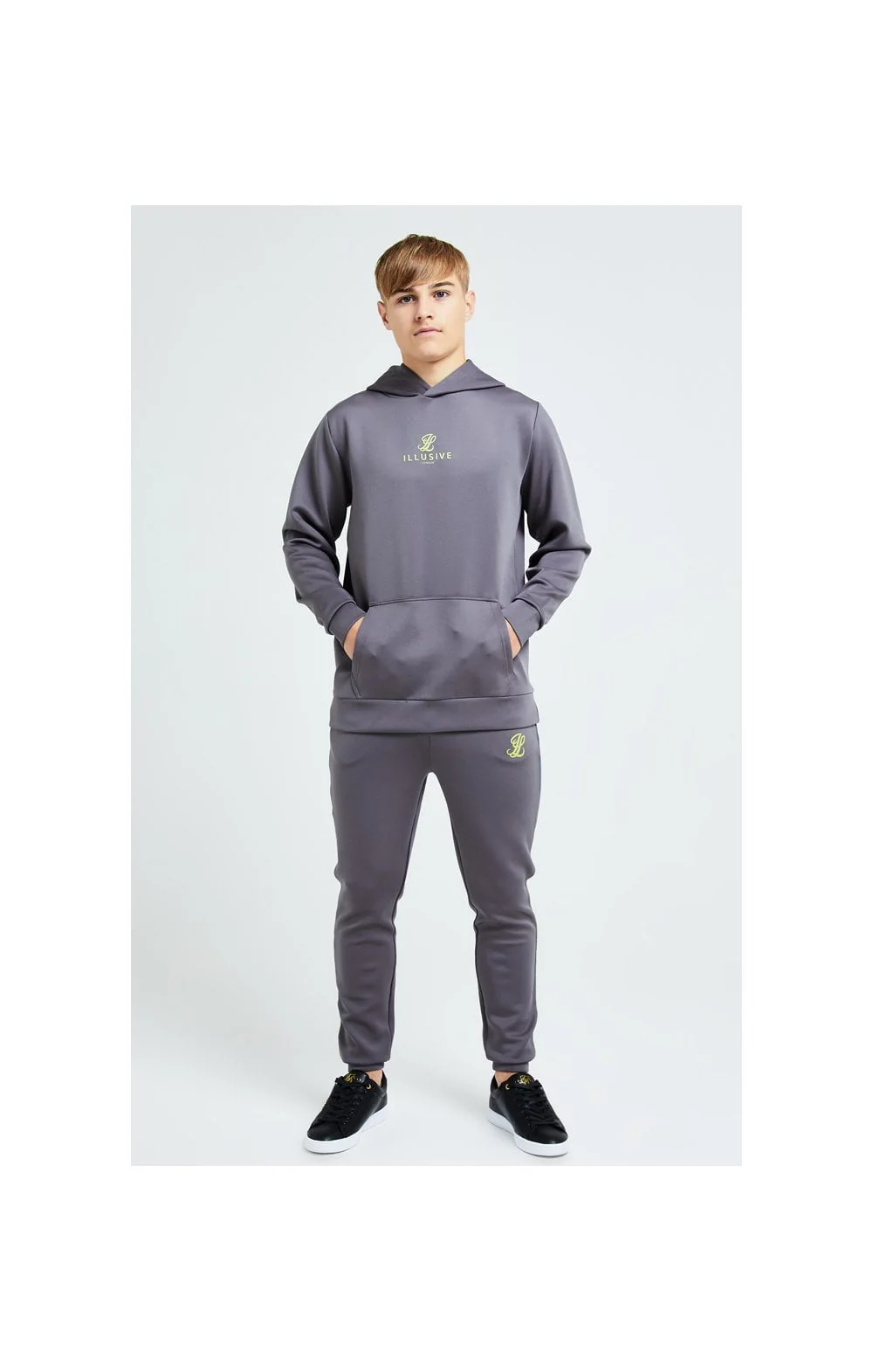 Illusive London Blaze Overhead Hoodie - Dark Grey & Lime - Image 5