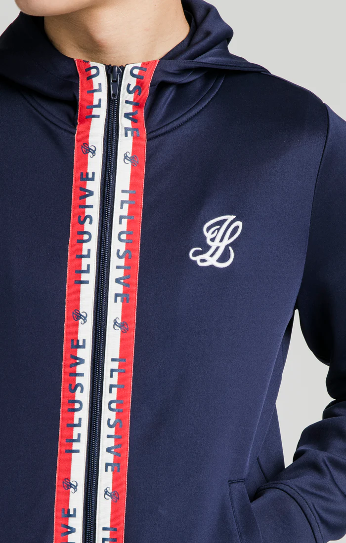 Illusive London Central Tape Zip Through Hoodie - Navy - Image 2