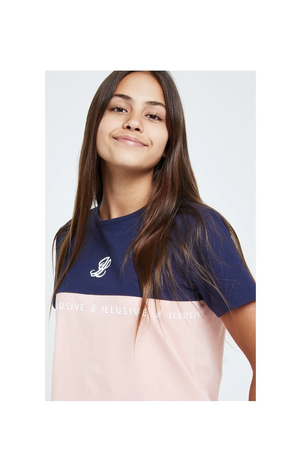 Illusive London Colour Block Boyfriend Tee - Navy & Pink - Image 2