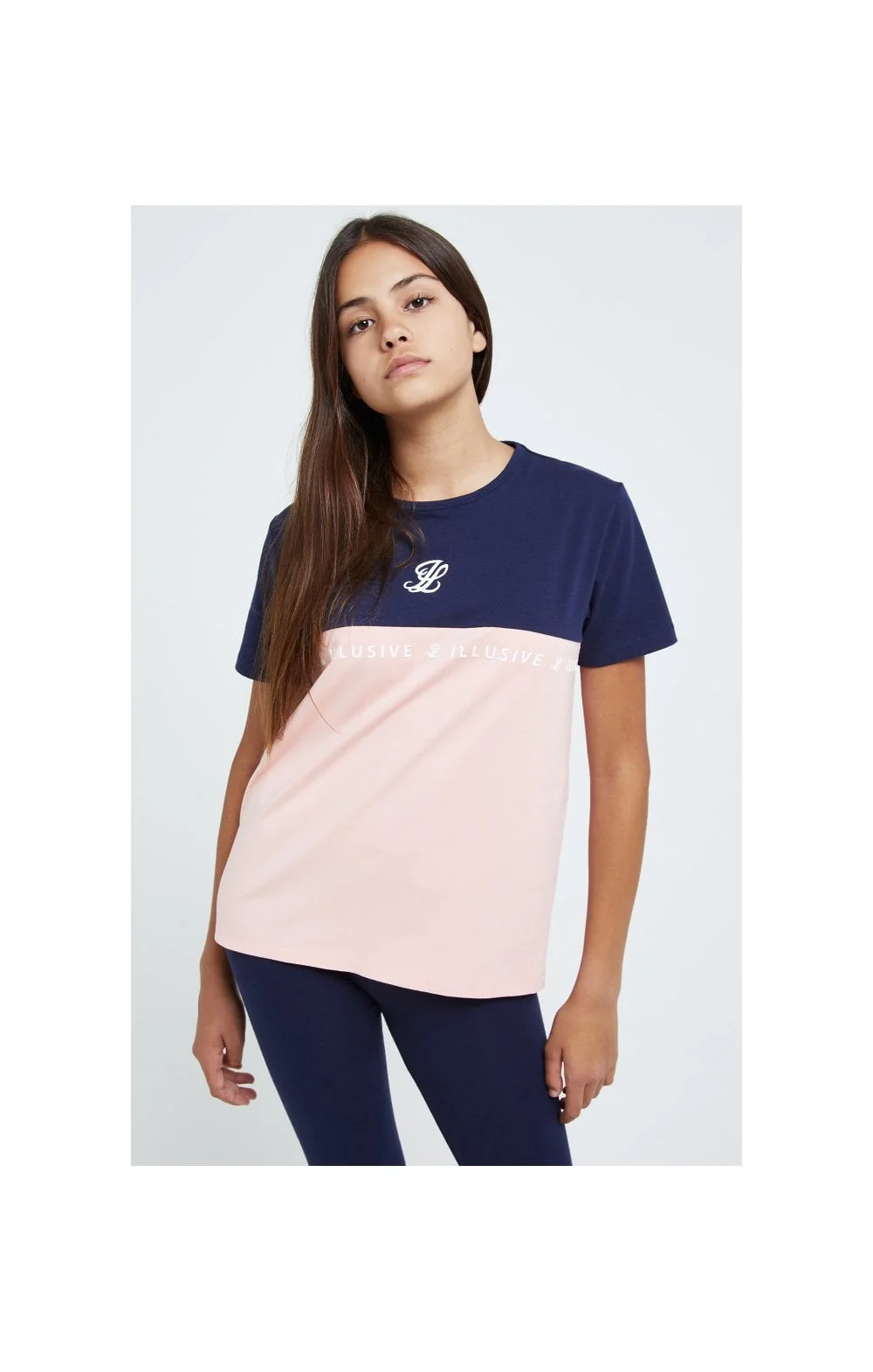 Illusive London Colour Block Boyfriend Tee - Navy & Pink - Image 3
