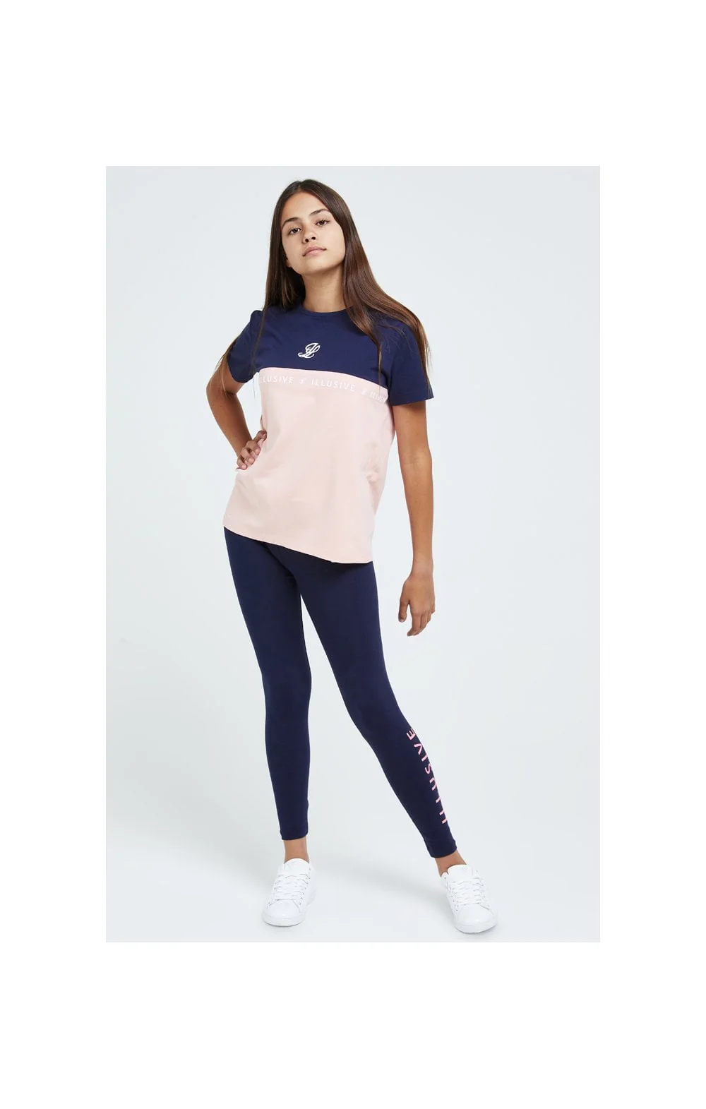 Illusive London Colour Block Boyfriend Tee - Navy & Pink - Image 5