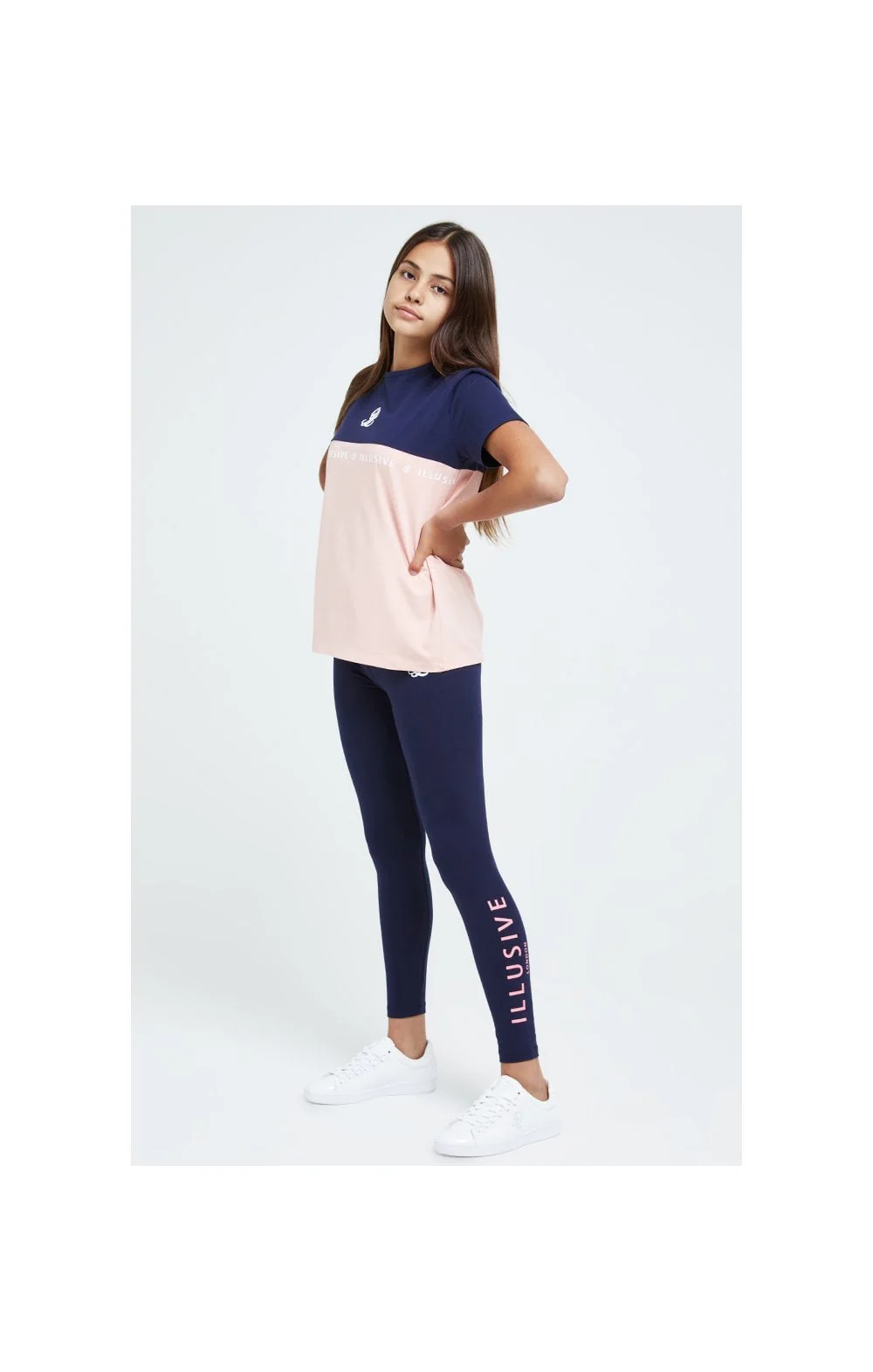 Illusive London Colour Block Boyfriend Tee - Navy & Pink - Image 6