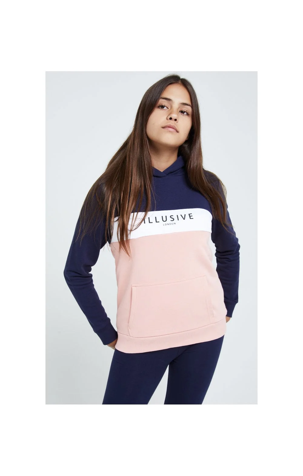 Illusive London Colour Block Hoodie - Navy & Pink - Image 2