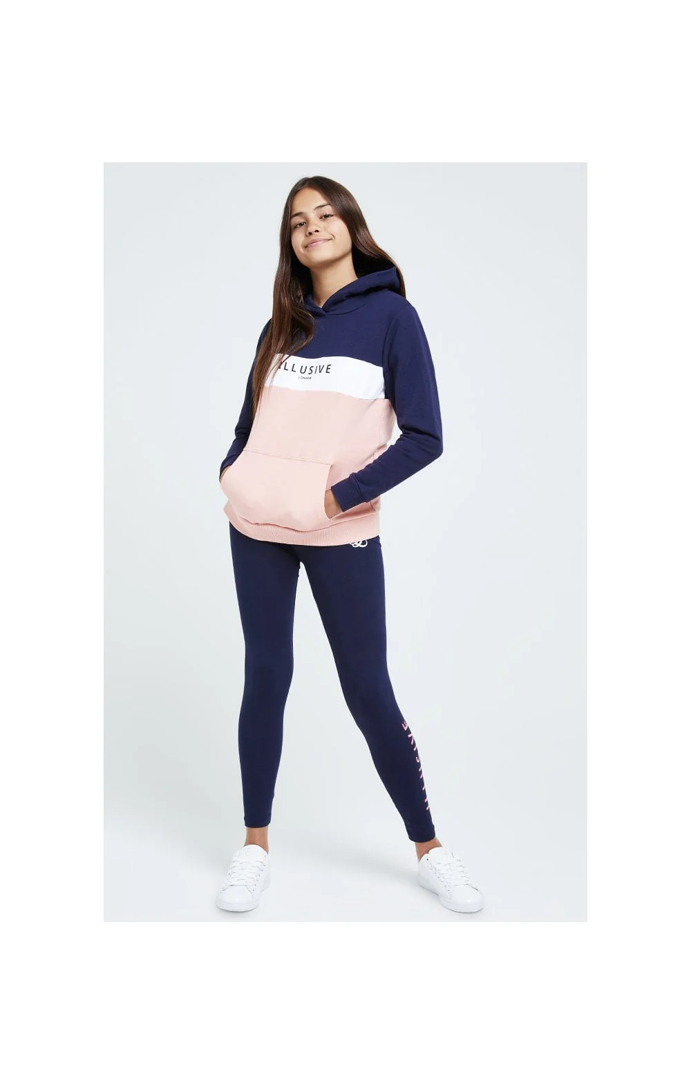 Illusive London Colour Block Hoodie - Navy & Pink - Image 3